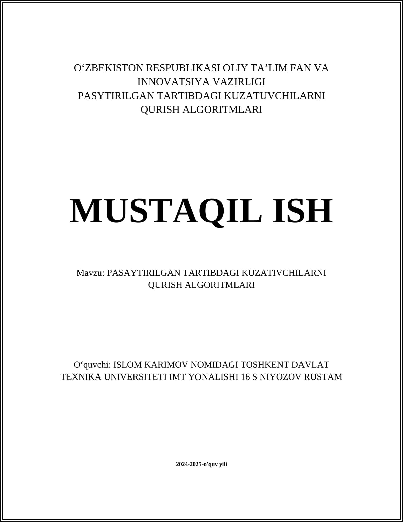PASAYTIRILGAN TARTIBDAGI KUZATUVCHILARNI QURISH ALGORITMLARI 1