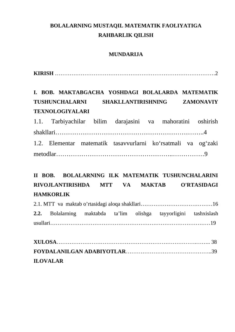 BOLALARNING MUSTAQIL MATEMATIK FAOLIYATIGA RAHBARLIK QILISH 1