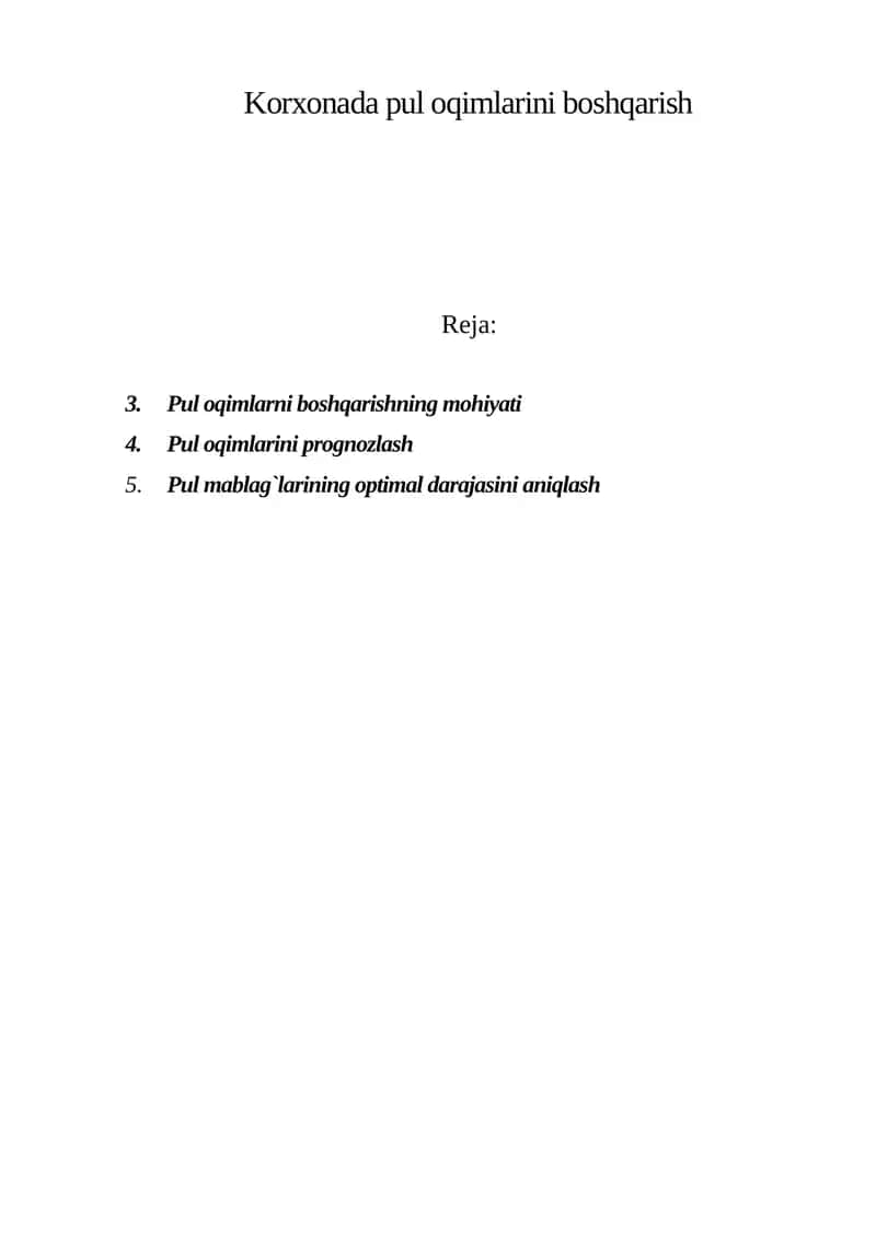 Korxonada pul oqimlarini boshqarish 1