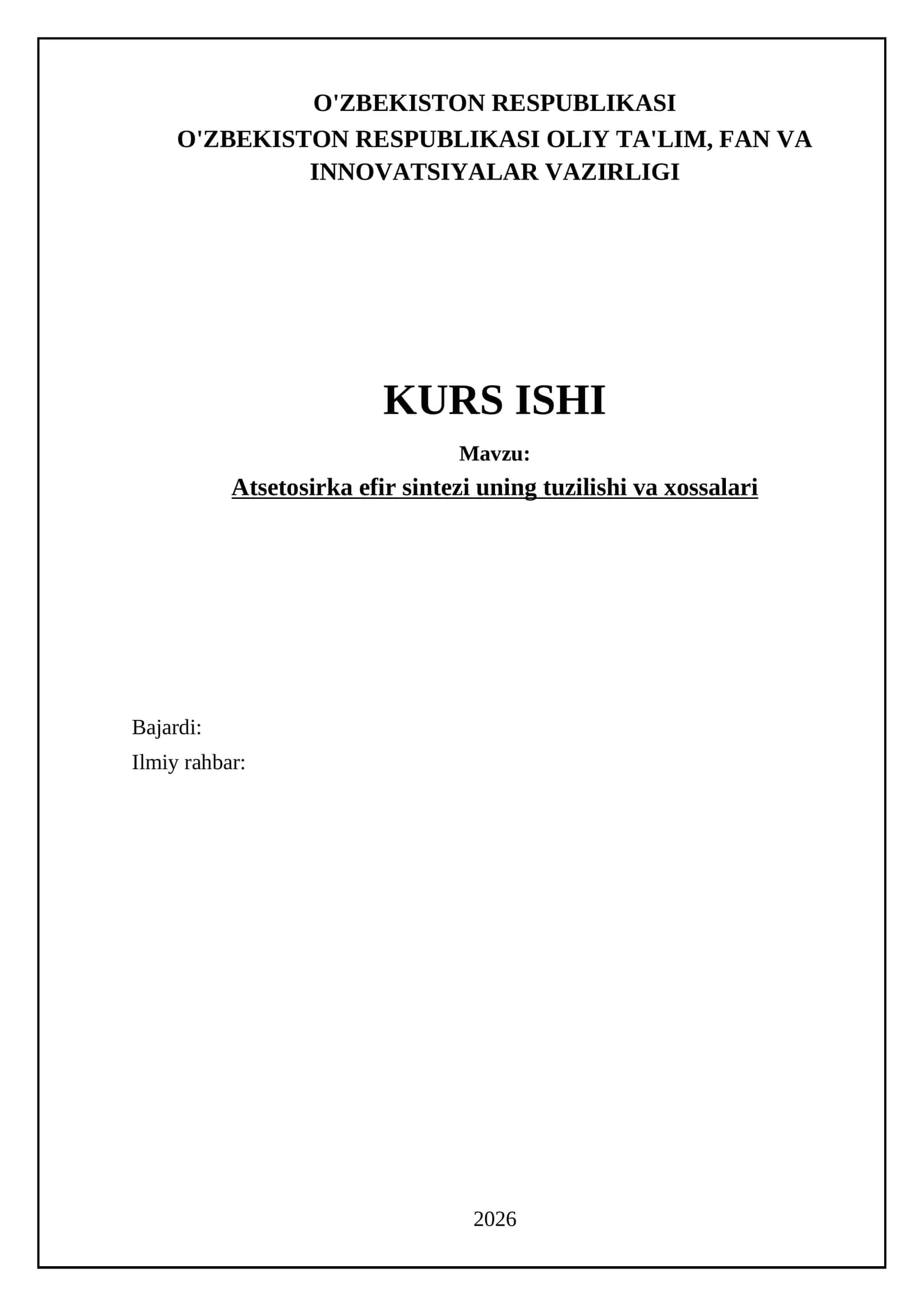 Atsetosirka efir sintezi uning tuzilishi va xossalari 1