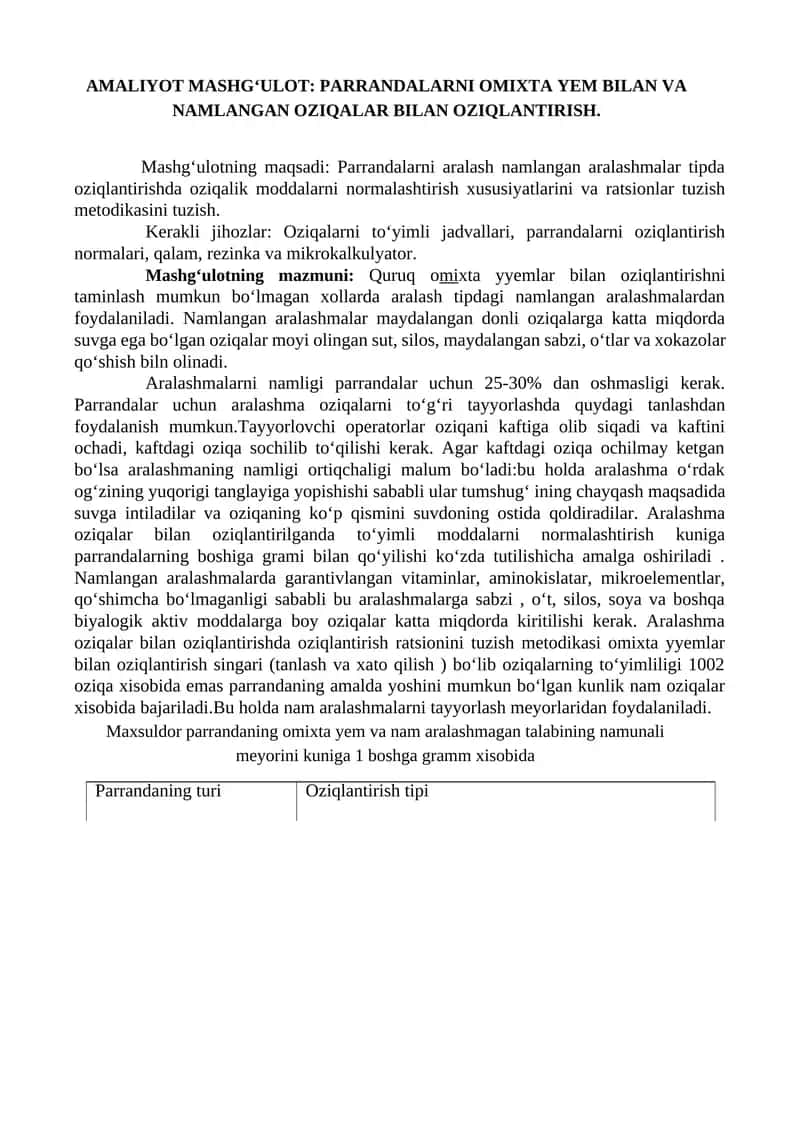 Oziqlantirish mashg‘uloti 1