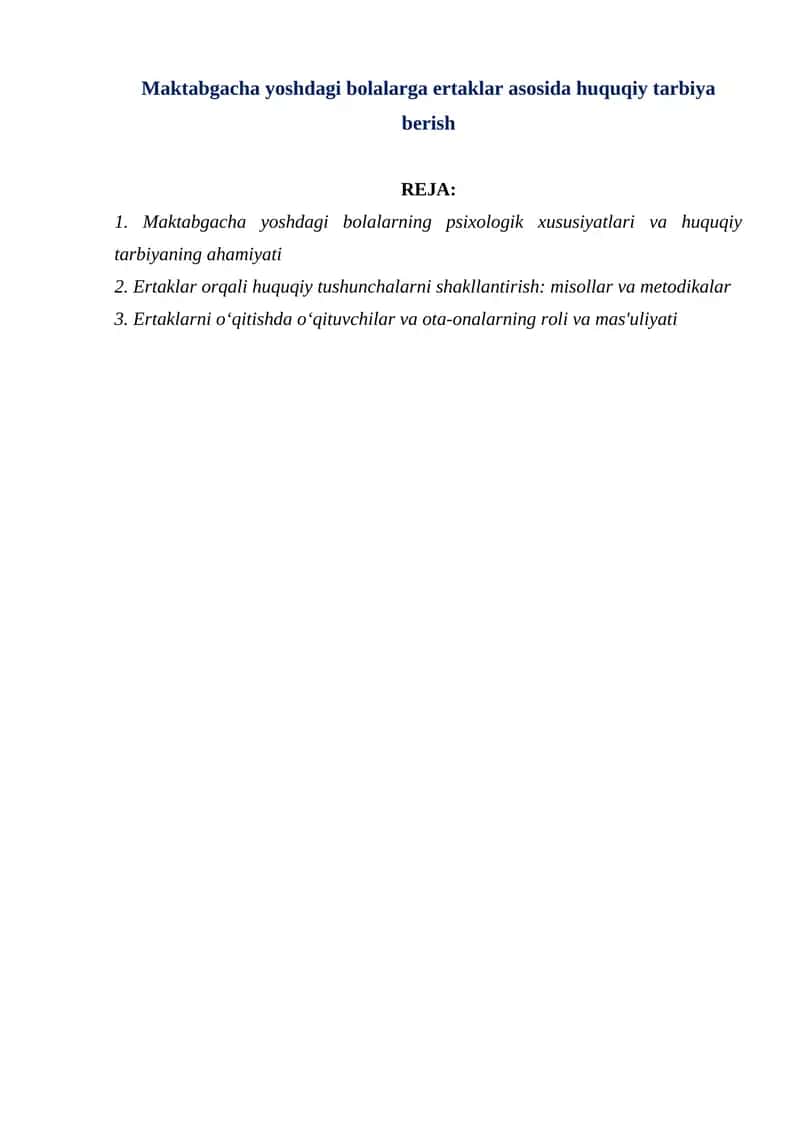 Maktabgacha yoshdagi bolalarga ertaklar asosida huquqiy tarbiya berish 1