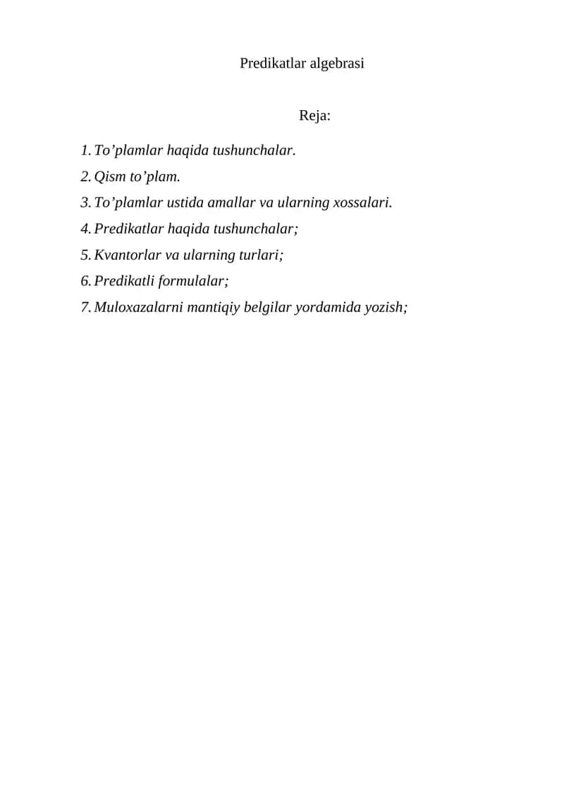 Predikatlar algebrasi 1