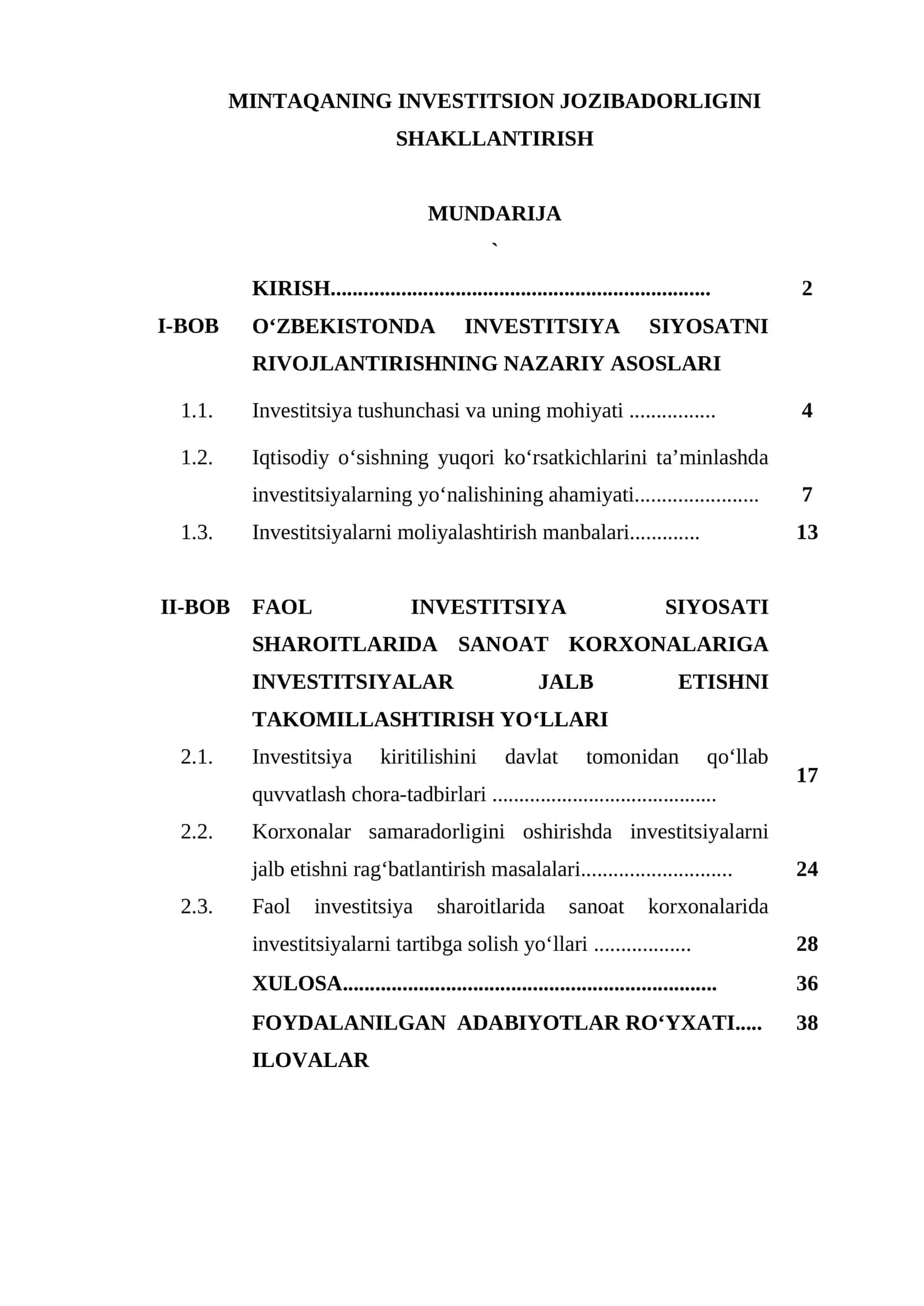 MINTAQANING INVESTITSION JOZIBADORLIGINI SHAKLLANTIRISH 1