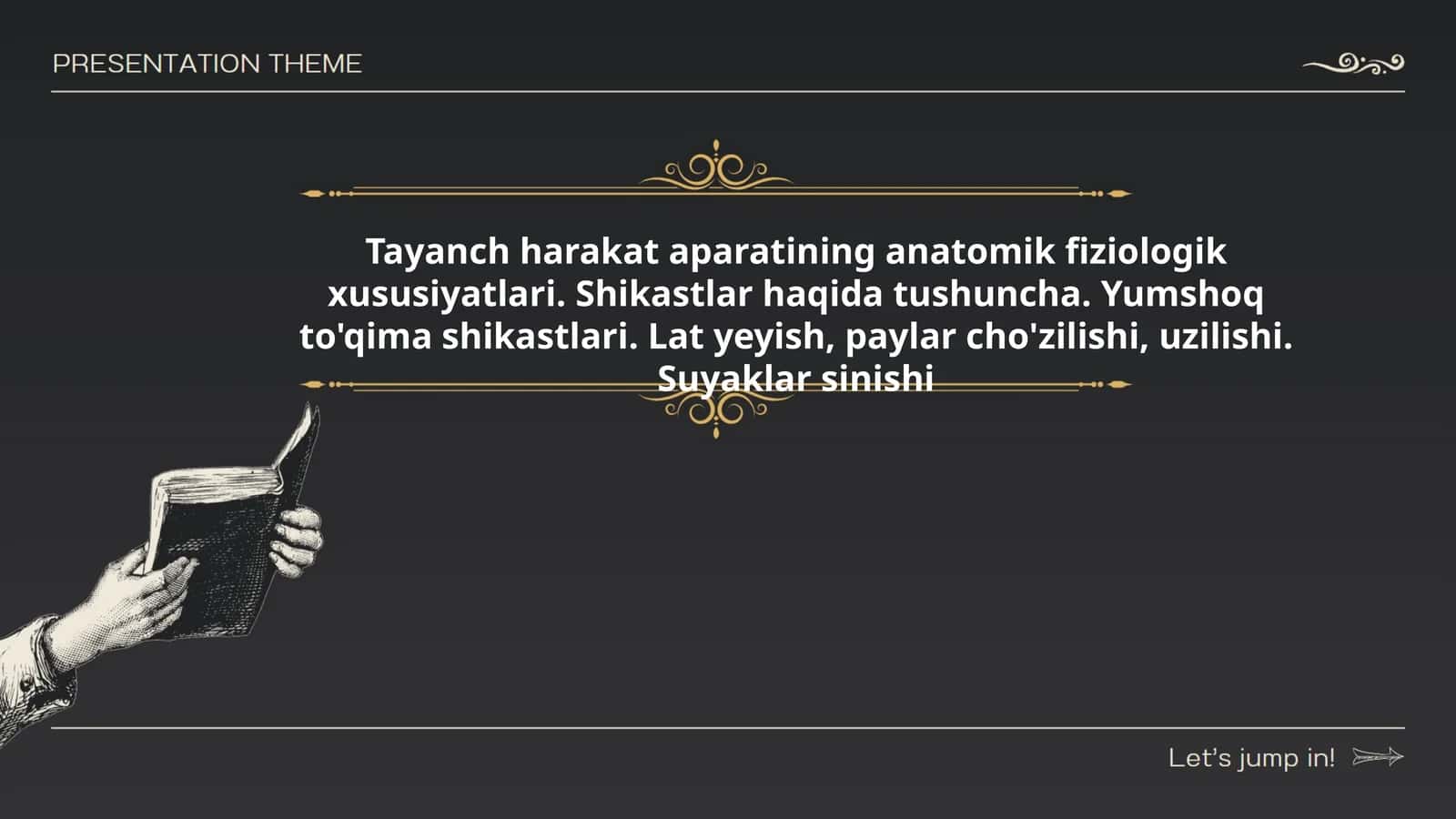 Tayanch harakat aparatining anatomik fiziologik xususiyatlari. Shikastlar haqida tushuncha. Yumshoq to'qima shikastlari. Lat yeyish, paylar cho'zilishi, uzilishi. Suyaklar sinishi 1