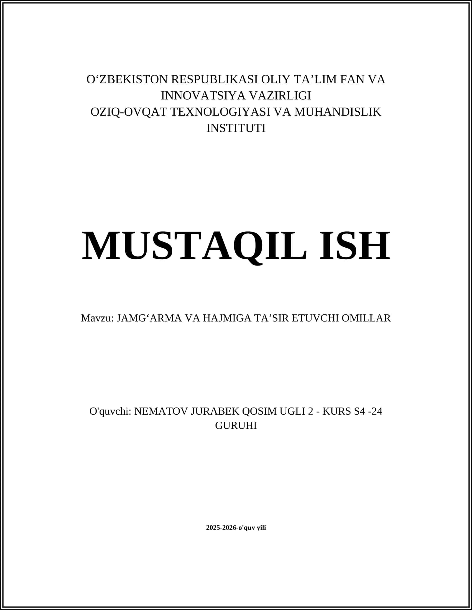 JAMGʻARMA VA HAJMIGA TAʼSIR ETUVCHI OMILLAR 1