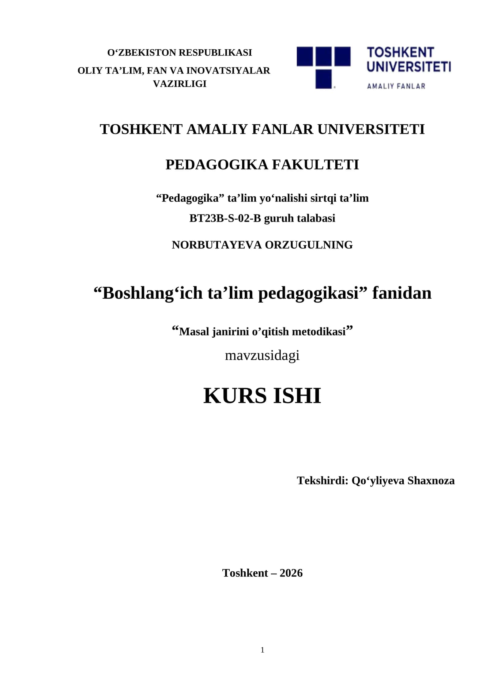 Masal janirini o’qitish metodikasi 1