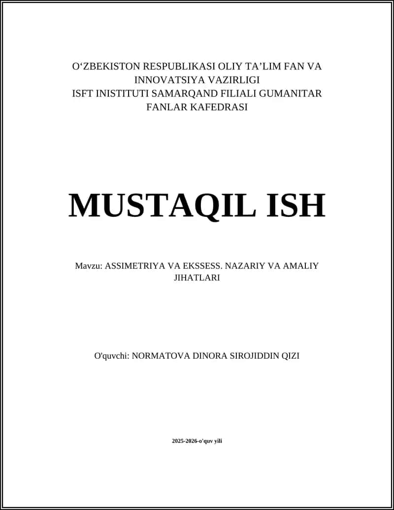 ASSIMETRIYA VA EKSSESS. NAZARIY VA AMALIY JIHATLARI 1