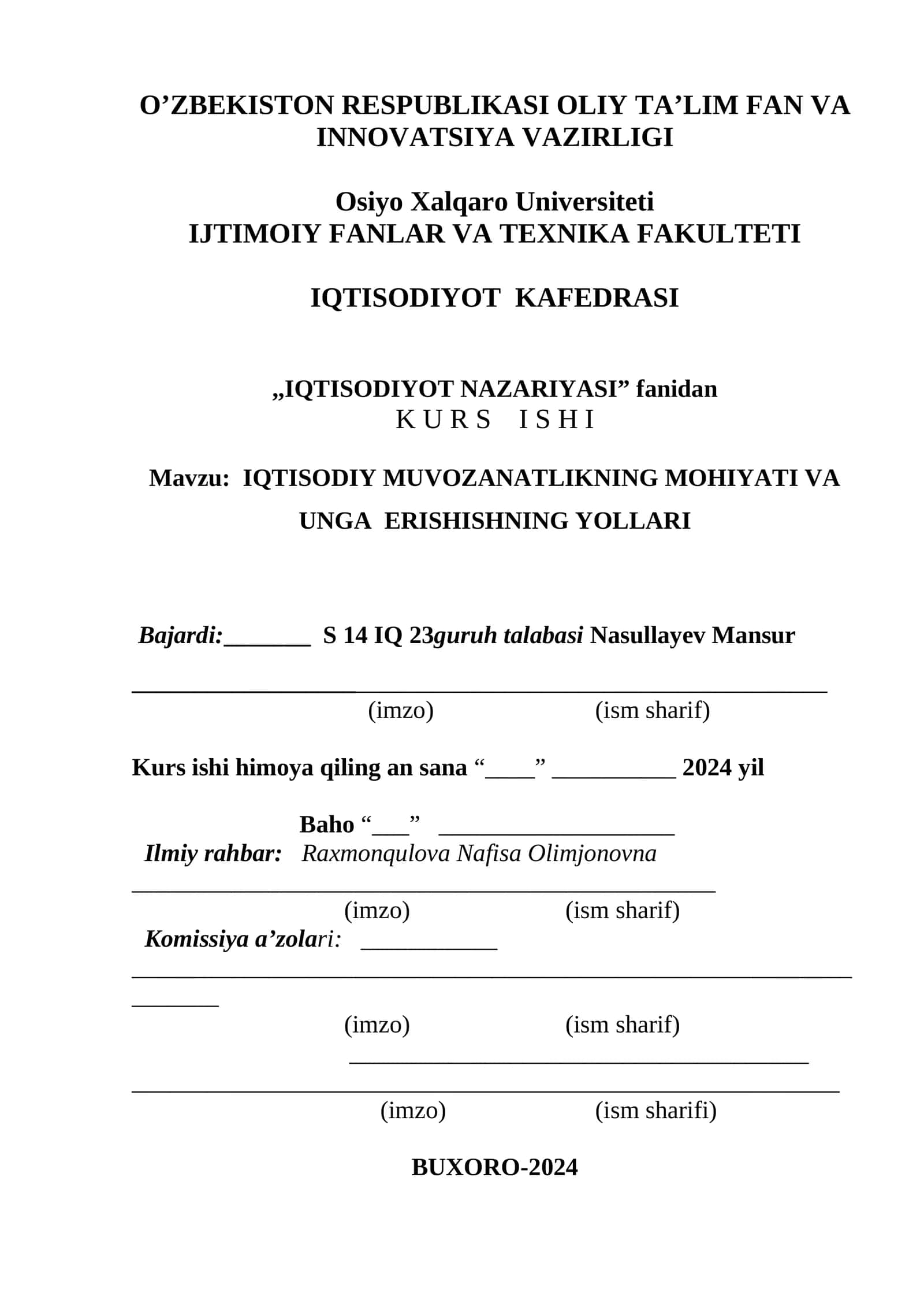IQTISODIY MUVOZANATLIKNING MOHIYATI VA UNGA ERISHISHNING YOLLARI 1