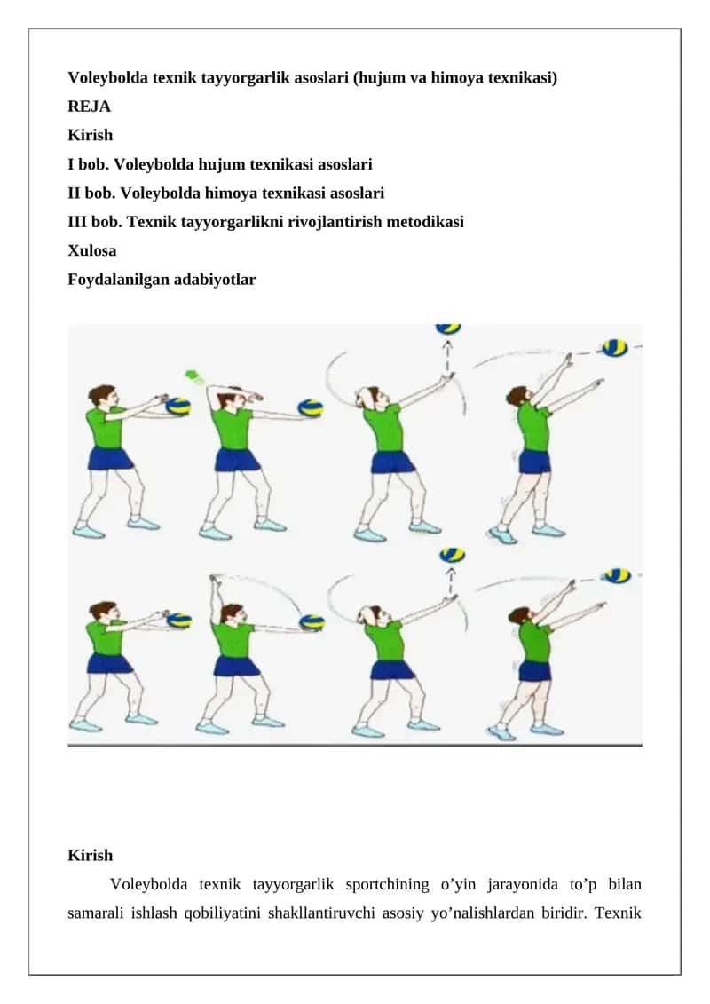 Voleybolda texnik tayyorgarlik asoslari (hujum va himoya texnikasi) 1