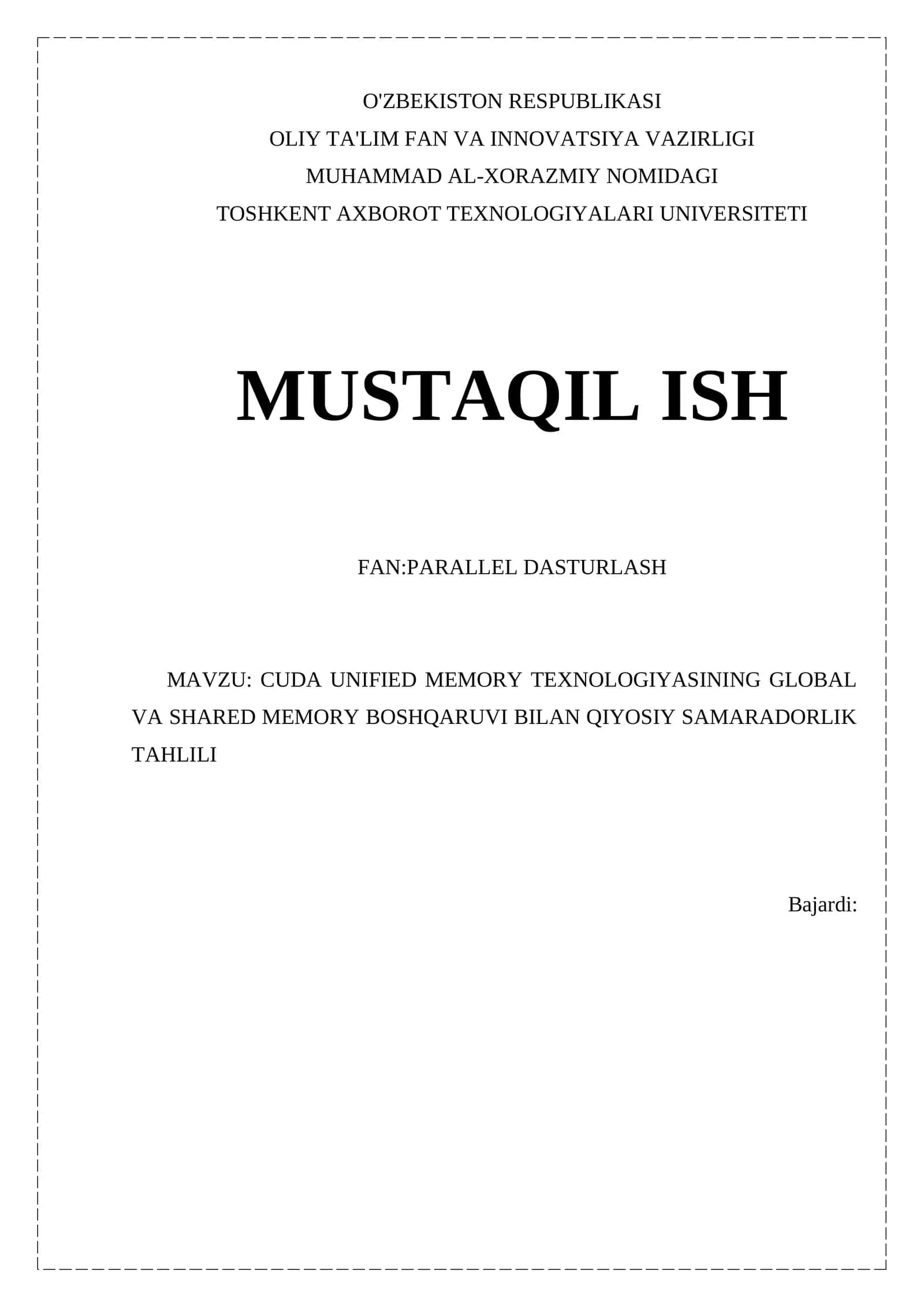 CUDA UNIFIED MEMORY TEXNOLOGIYASINING GLOBAL VA SHARED MEMORY BOSHQARUVI BILAN QIYOSIY SAMARADORLIK TAHLILI 1