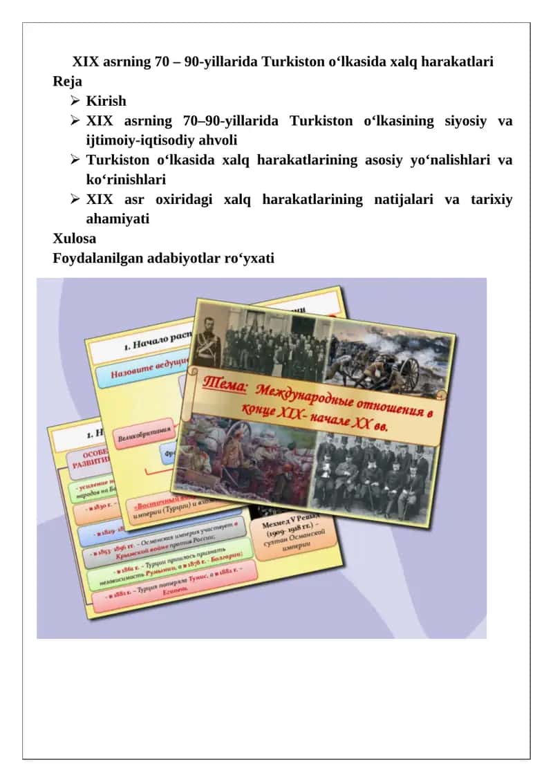 XIX asrning 70 - 90-yillarida Turkiston o‘lkasida xalq harakatlari 1