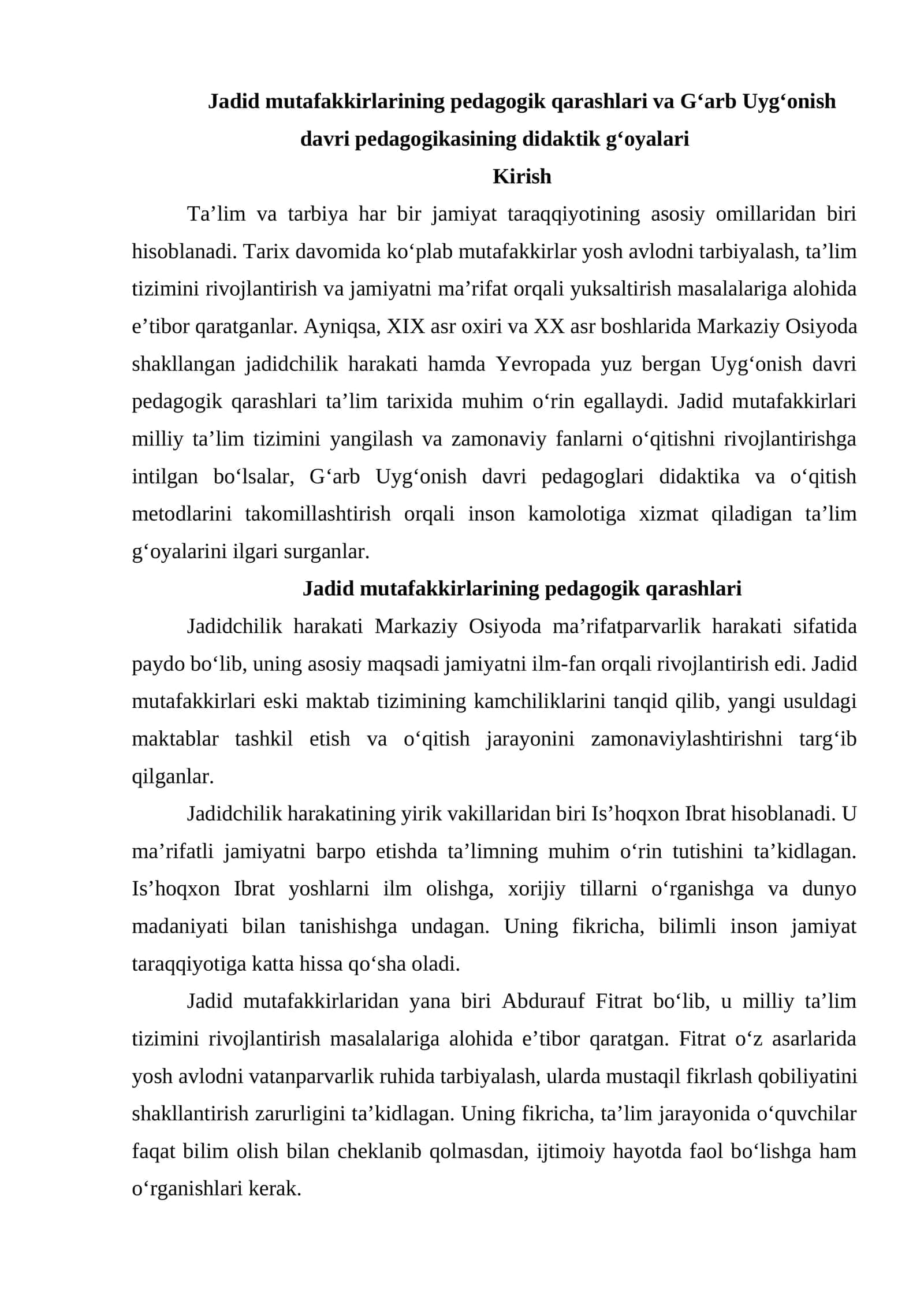 Jadid mutafakkirlarining pedagogik qarashlari 1