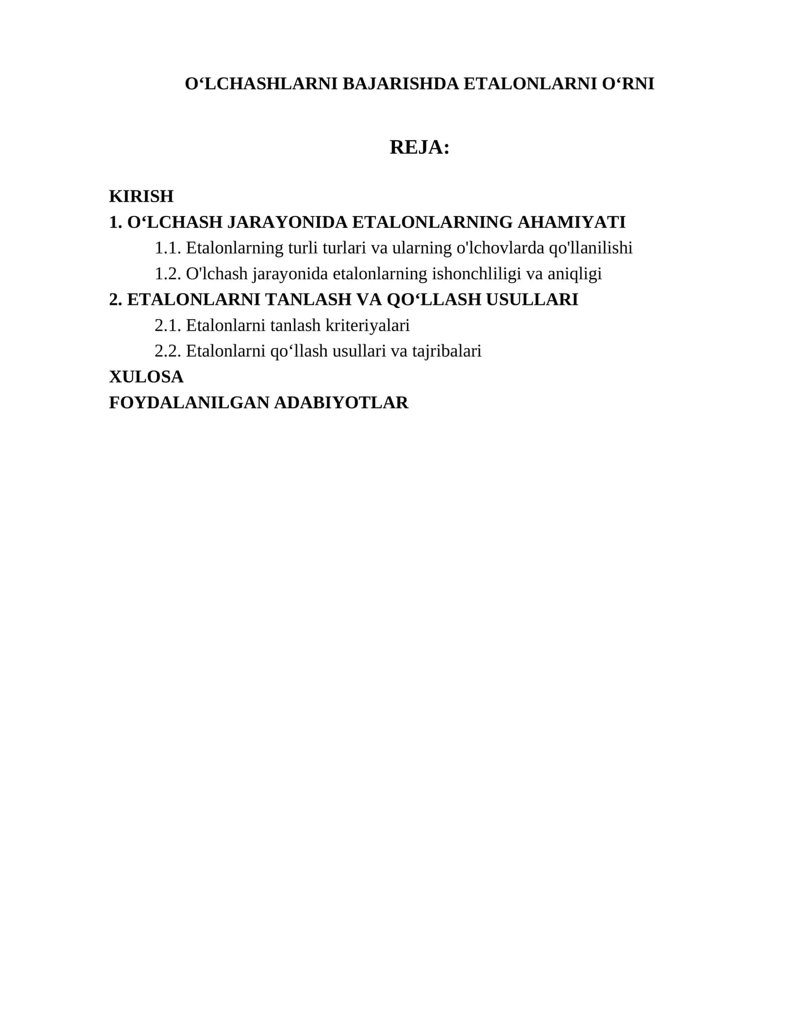OʻLCHASHLARNI BAJARISHDA ETALONLARNI OʻRNI 1