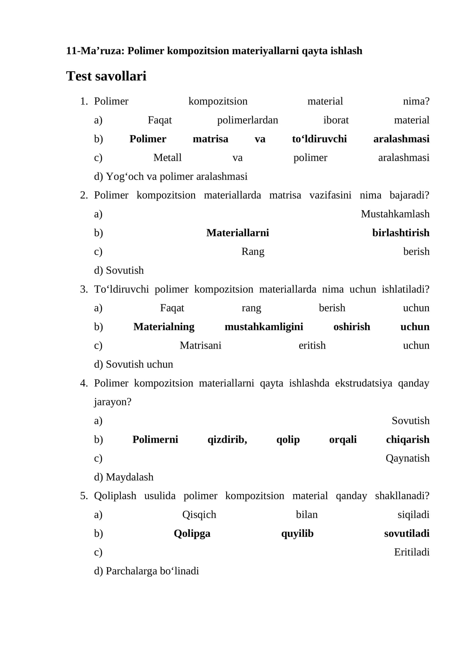11-Ma’ruza: Polimer kompozitsion materiyallarni qayta ishlash 1