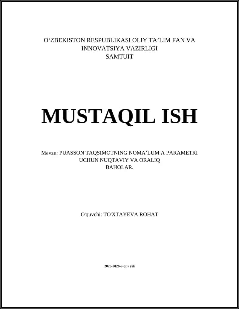 Poisson Taqsimot va Nomalum λ Parametri 1