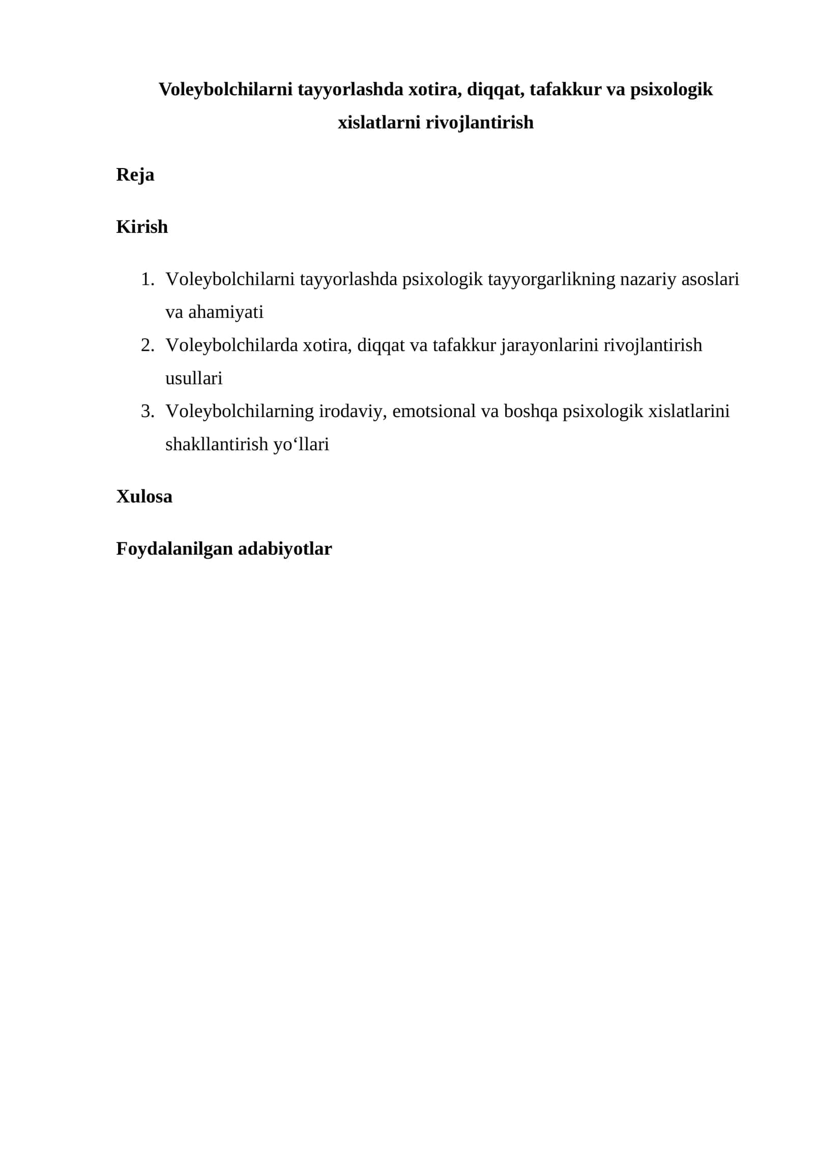 Voleybolchilarni tayyorlashda xotira, diqqat, tafakkur va psixologik xislatlarni rivojlantirish 1