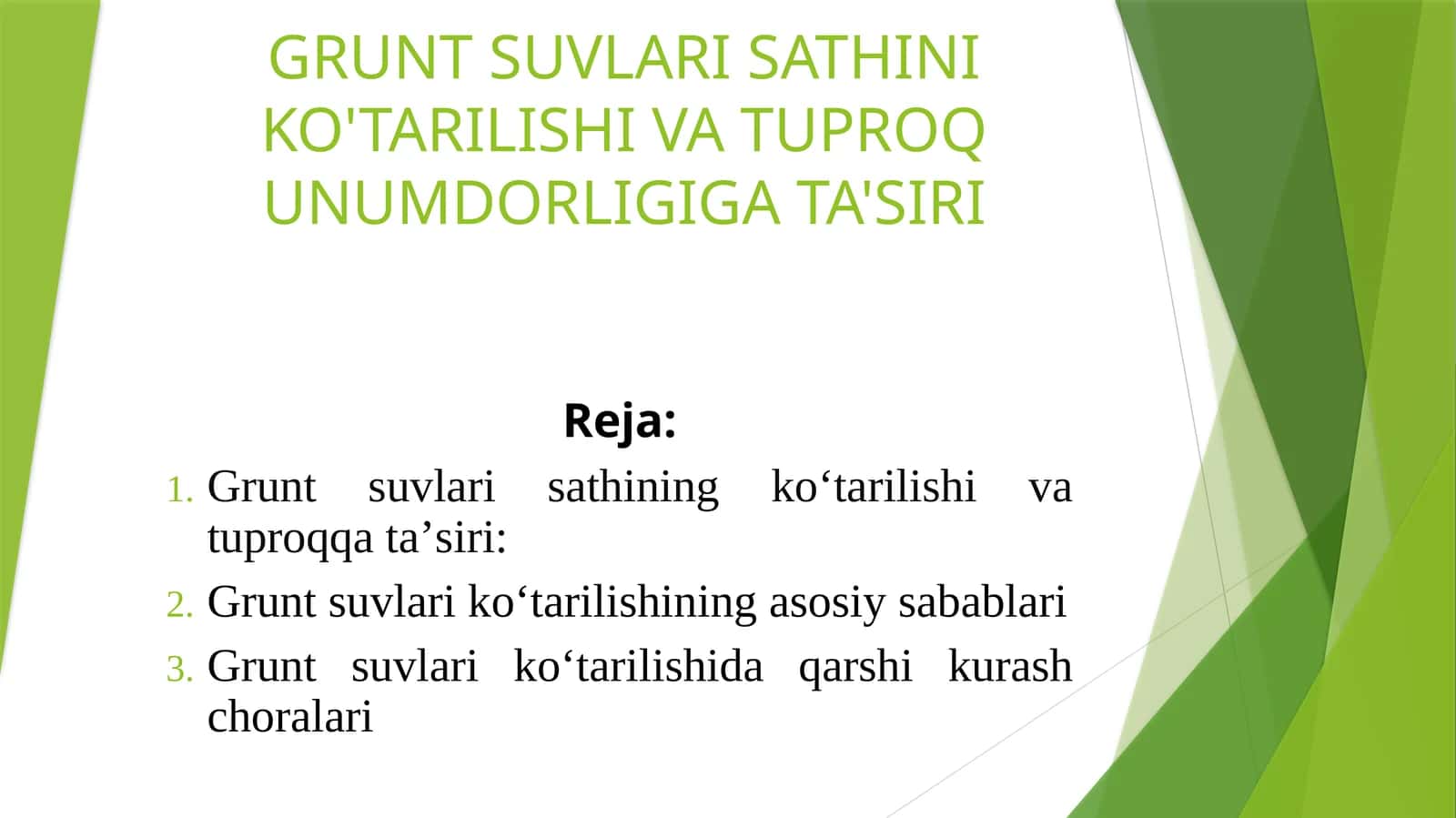 Grunt suvlari sathini ko'tarilishi va tuproq unumdorligiga ta'siri 1