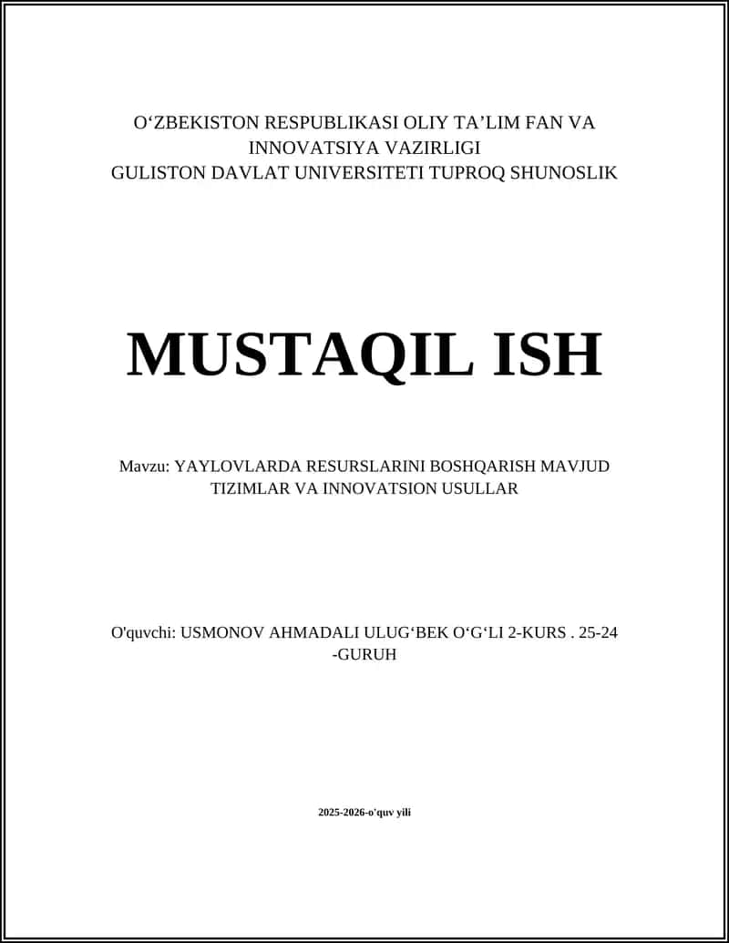 YAYLOVLARDA RESURSLARINI BOSHQARISH MAVJUD TIZIMLAR VA INNOVATSION USULLAR 1