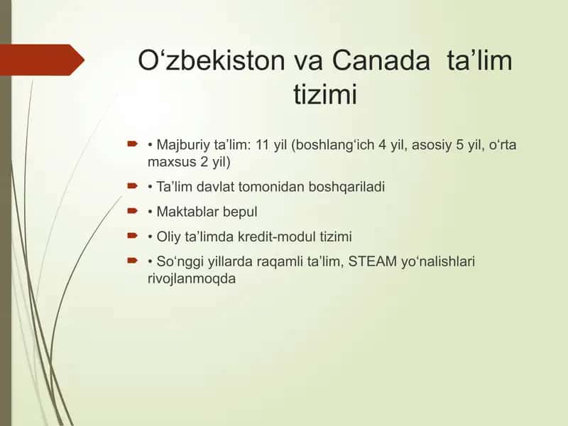 O‘zbekiston va Canada  ta’lim tizimi 1