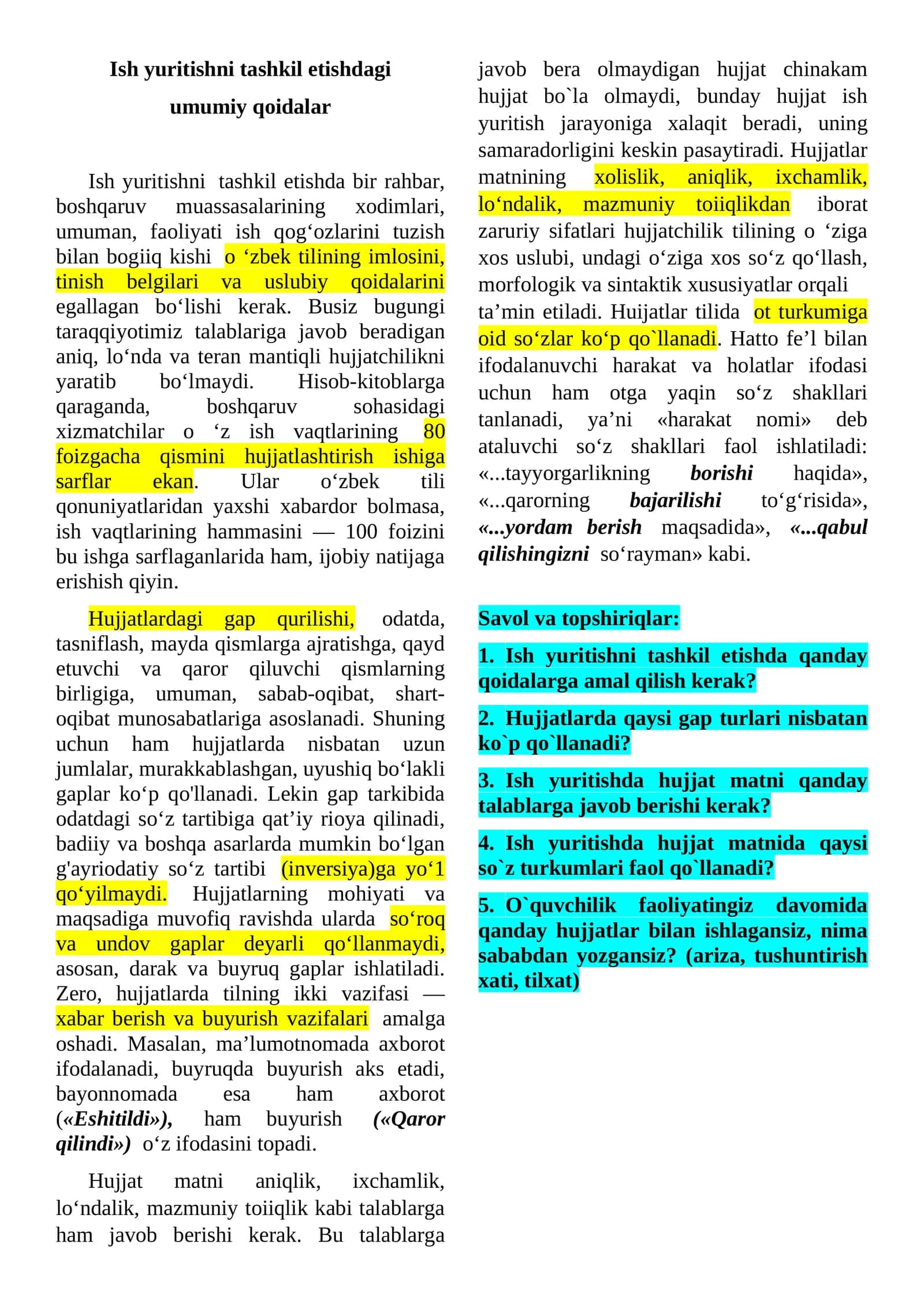 Ish yuritishni tashkil etishdagi umumiy qoidalar 1