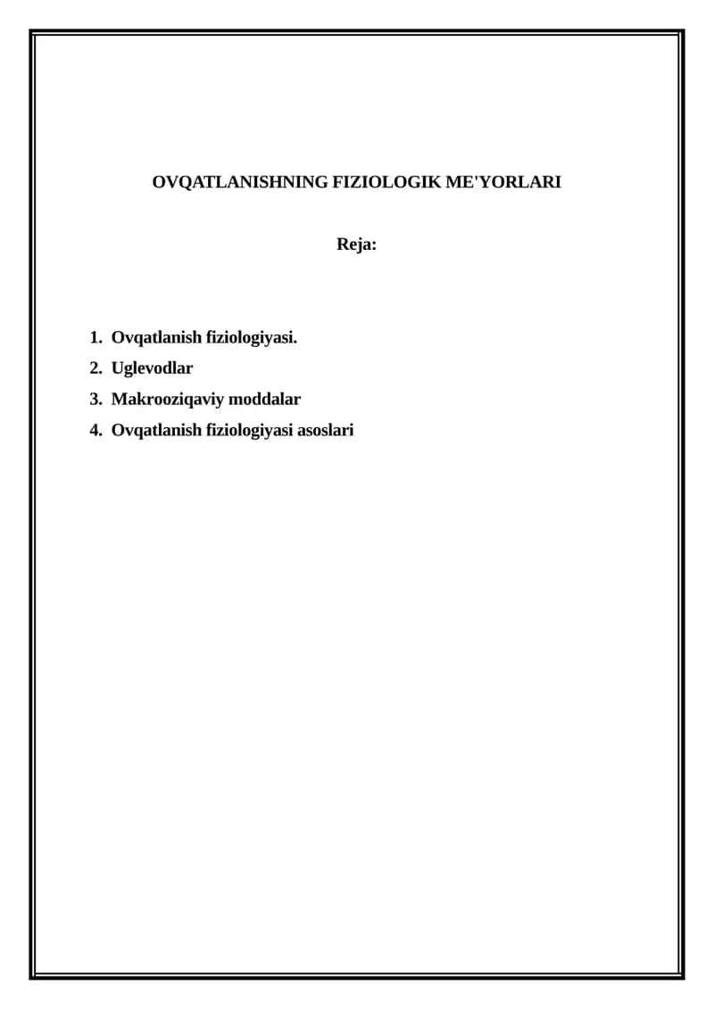 OVQATLANISHNING FIZIOLOGIK ME'YORLARI 1