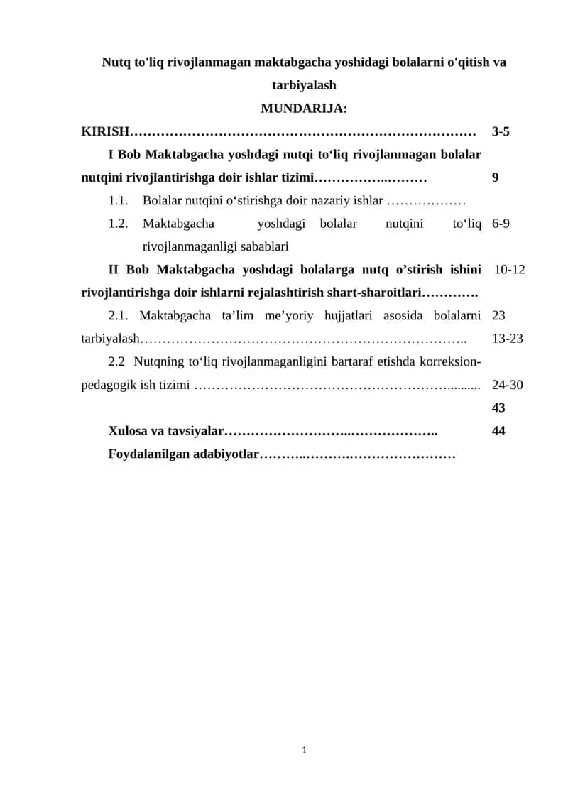 Nutq to'liq rivojlanmagan maktabgacha yoshidagi bolalarni o'qitish va tarbiyalash 1