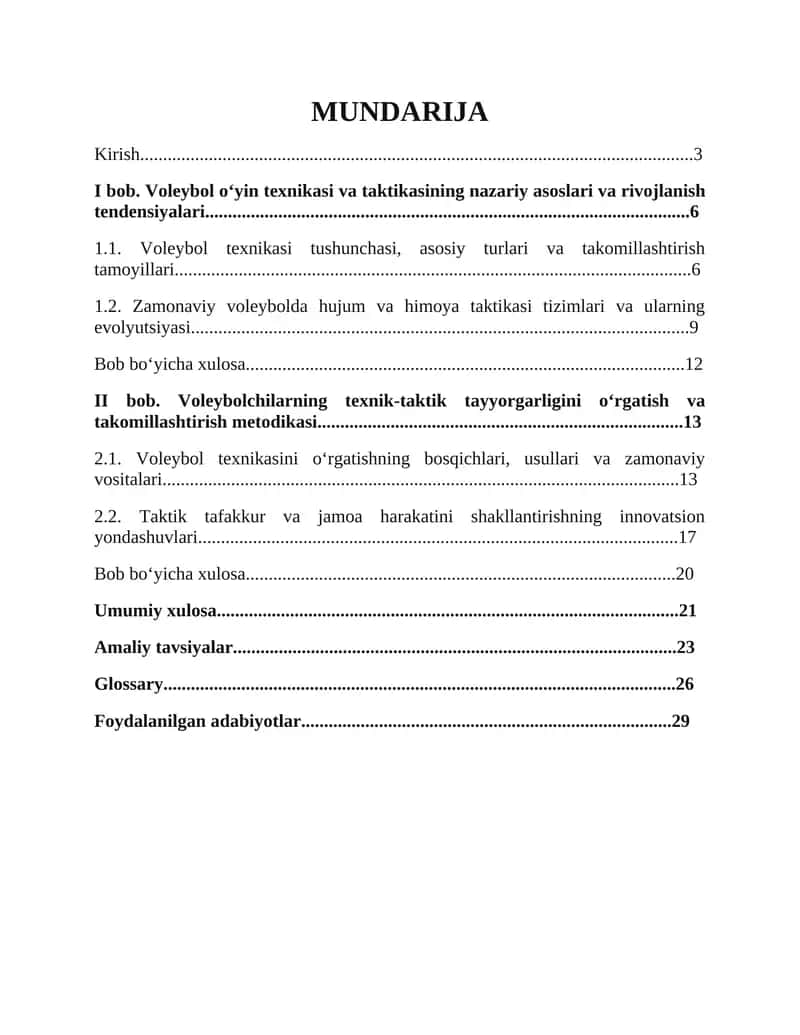 Voleybolchilarning texnik-taktik tayyorgarligini shakllantirish va takomillashtirishning zamonaviy metodikasi 1