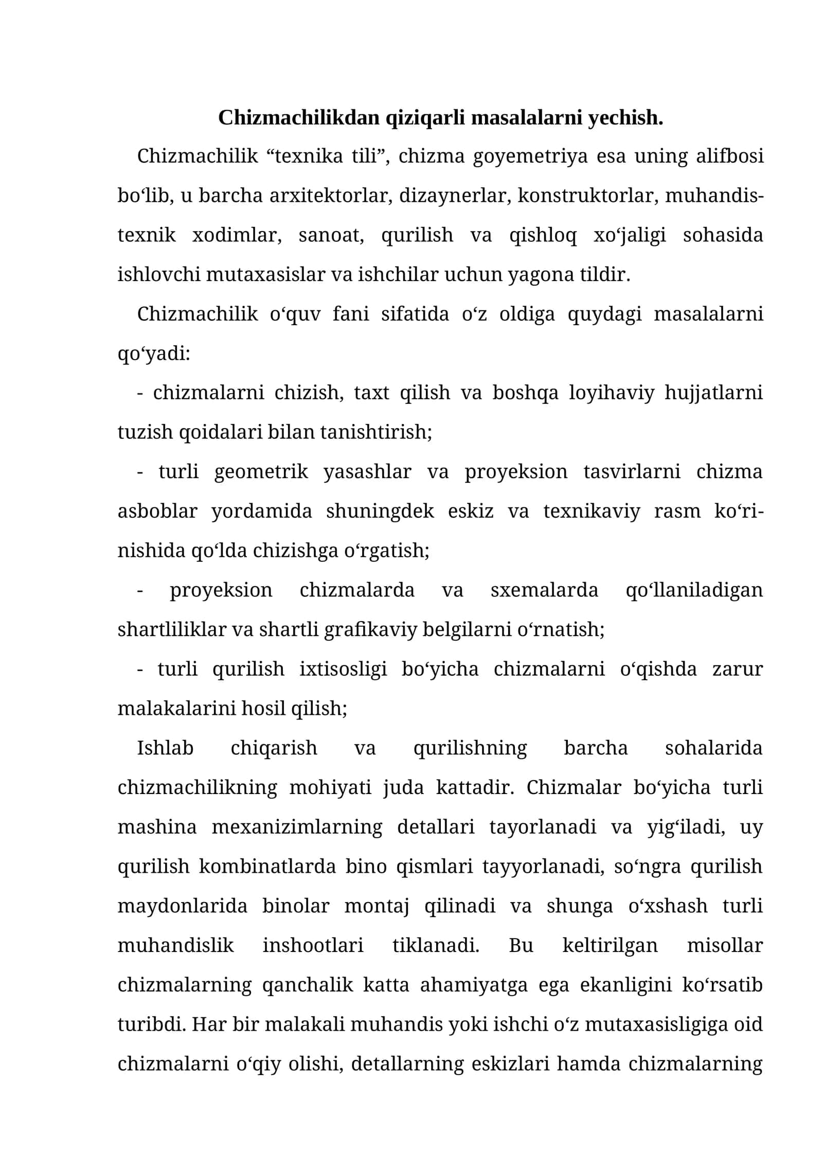 Chizmachilikdan qiziqarli masalalarni yechish | Grafik topshiriqlar va variantlar | DOCX 1