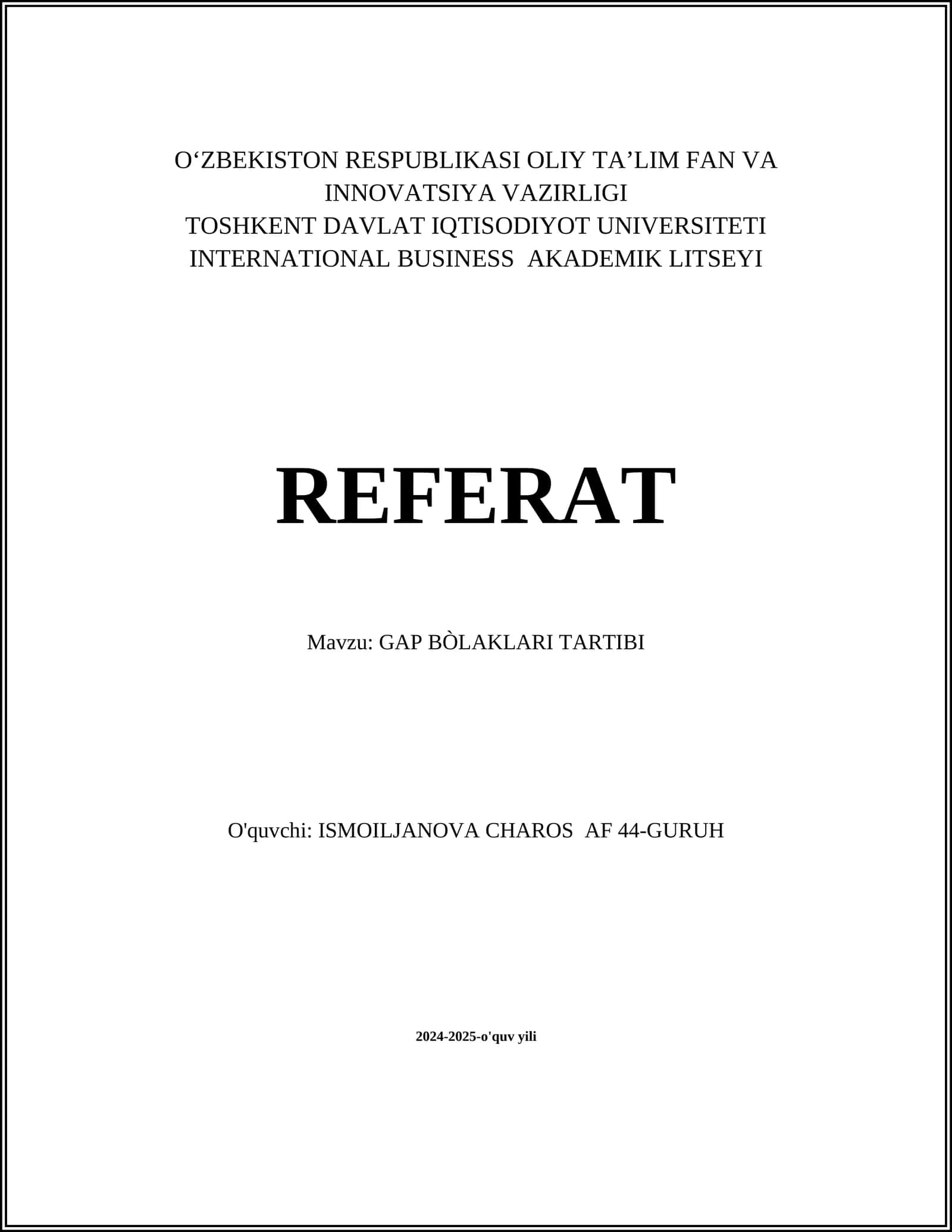 GAP BÒLAKLARI TARTIBI 1
