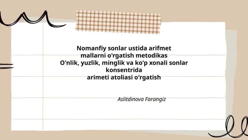 Nomanfiy sonlar ustida arifmetmallarni o'rgatish metodikas 1
