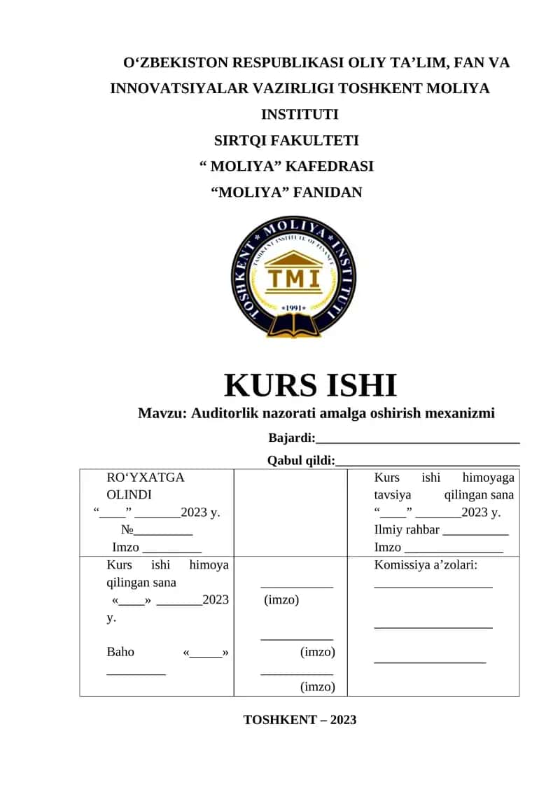 Auditorlik nazorati amalga oshirish mexanizmi 1
