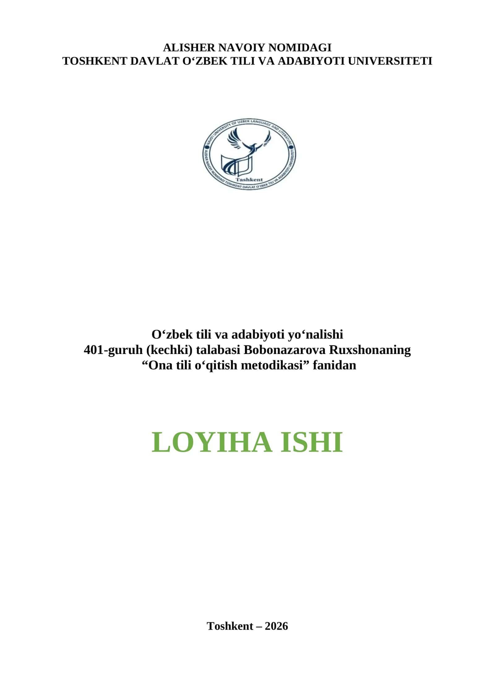 Ona tili o‘qitish metodikasidan loyiha ishi 1