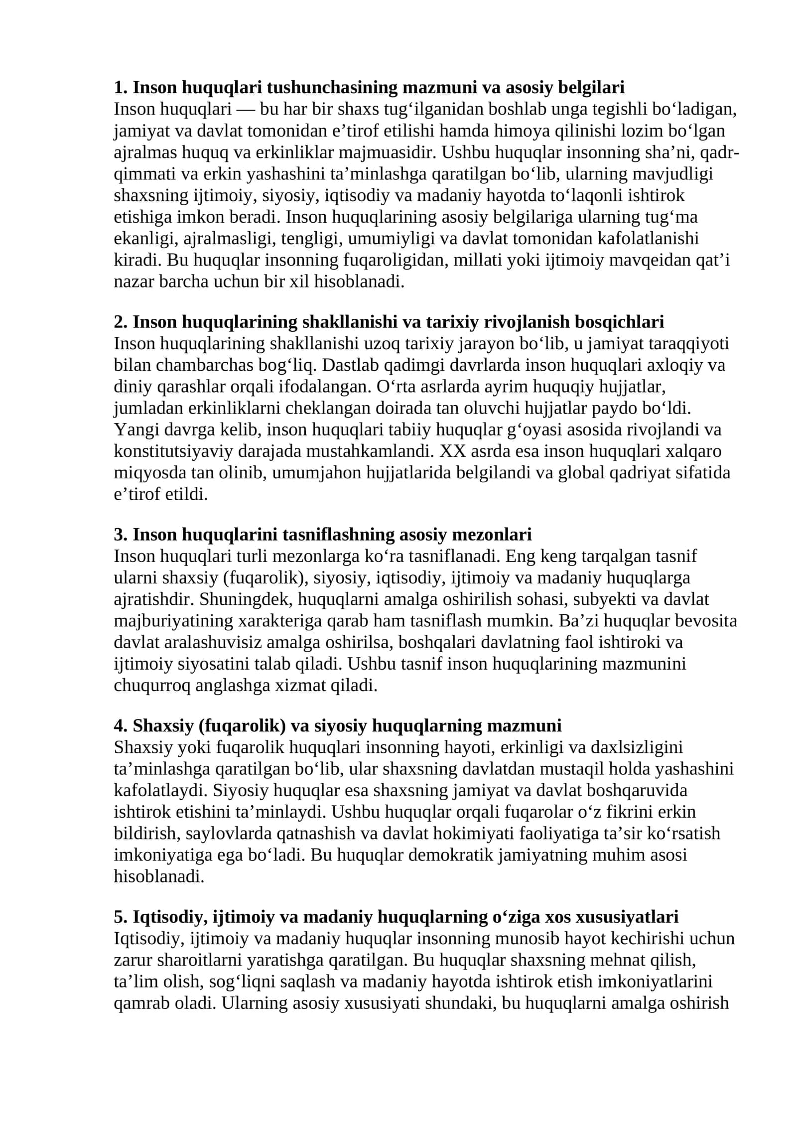 Inson huquqlari tushunchasining mazmuni va asosiy belgilari 1