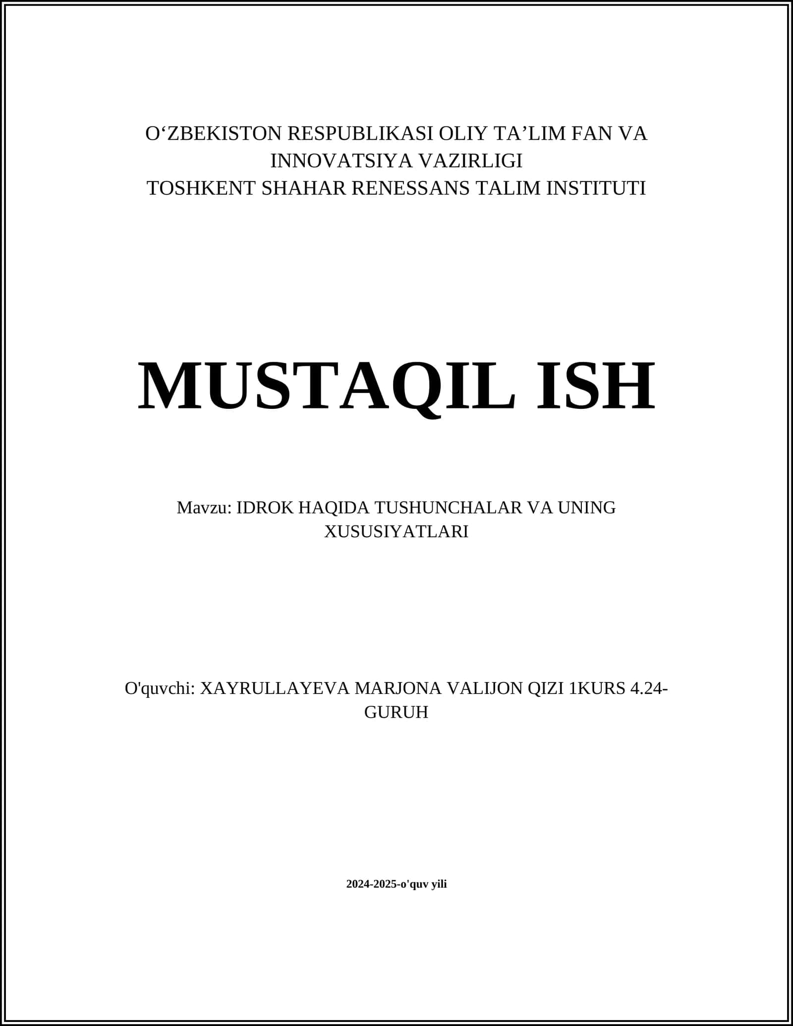 IDROK HAQIDA TUSHUNCHALAR VA UNING XUSUSIYATLARI 1
