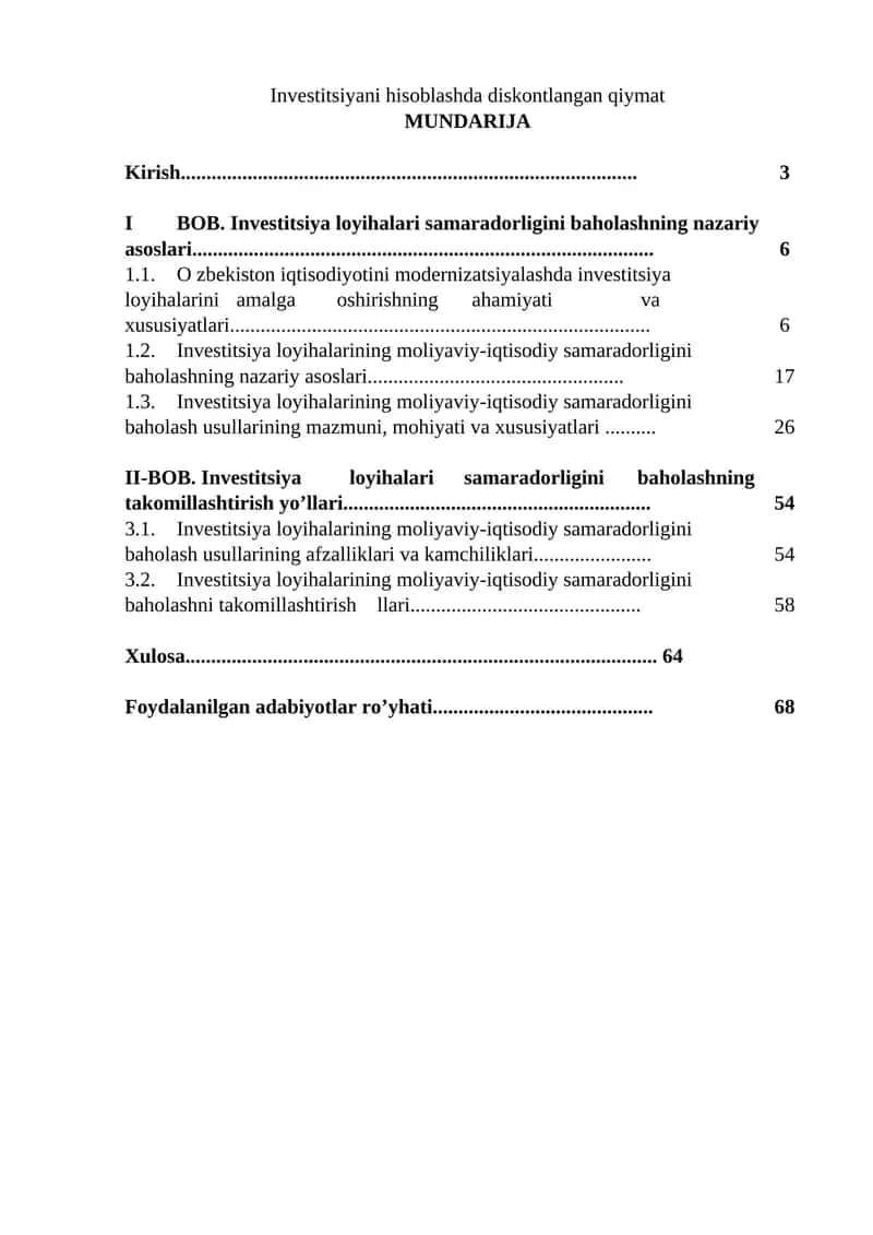 Investitsiyani hisoblashda diskontlangan qiymat 1