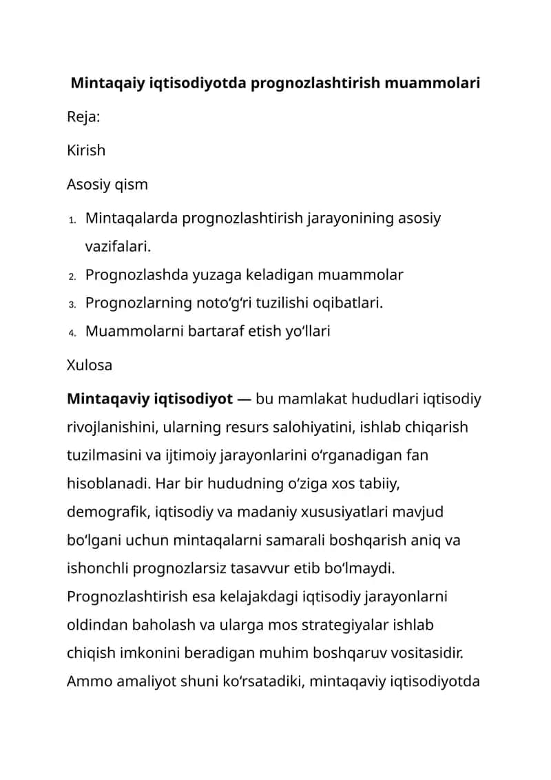 Mintaqaiy iqtisodiyotda prognozlashtirish muammolari 1