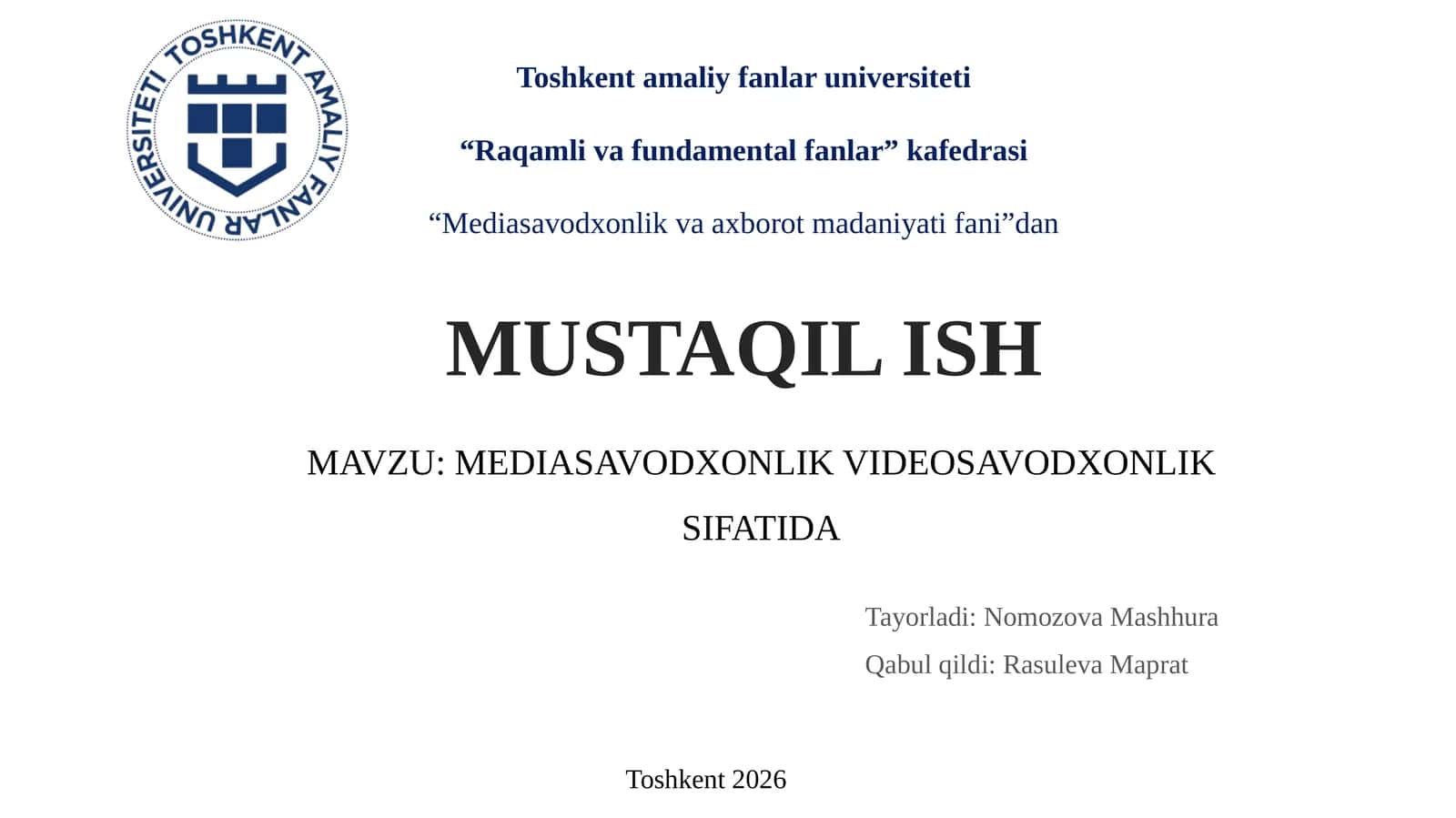 Mediasavodxonlik va Videosavodxonlik Sifatida 1