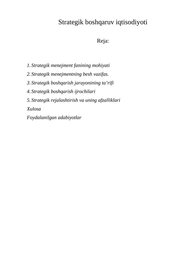 Strategik boshqaruv iqtisodiyoti 1