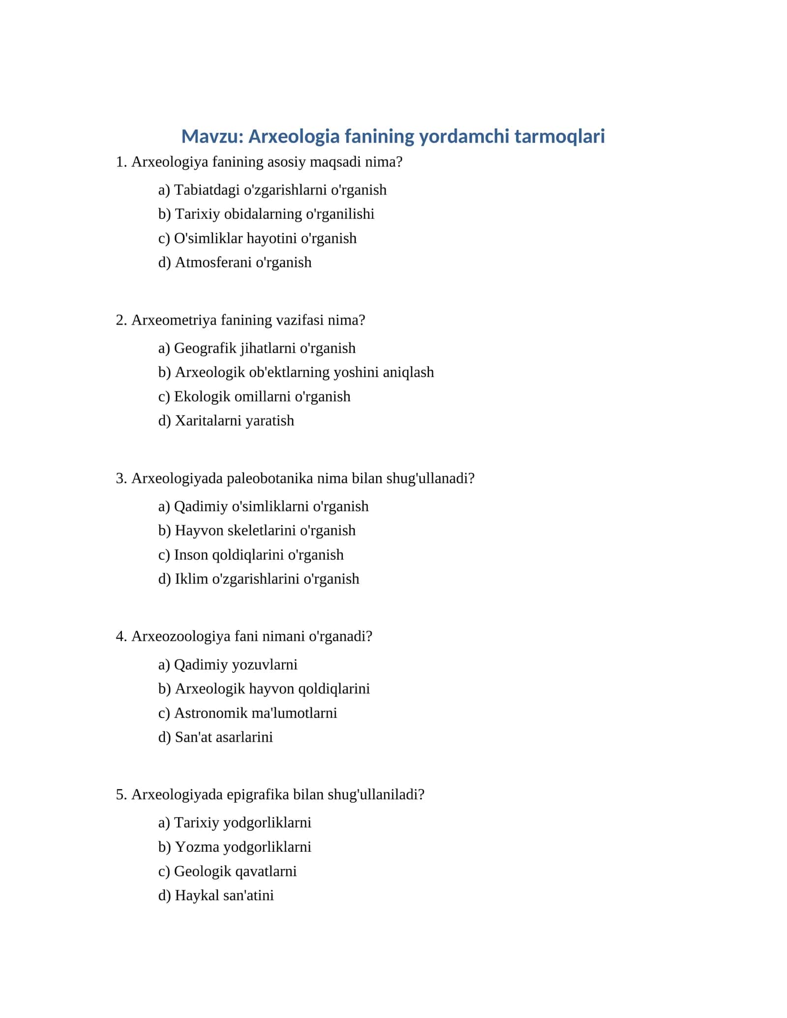 Arxeologia fanining yordamchi tarmoqlari 1