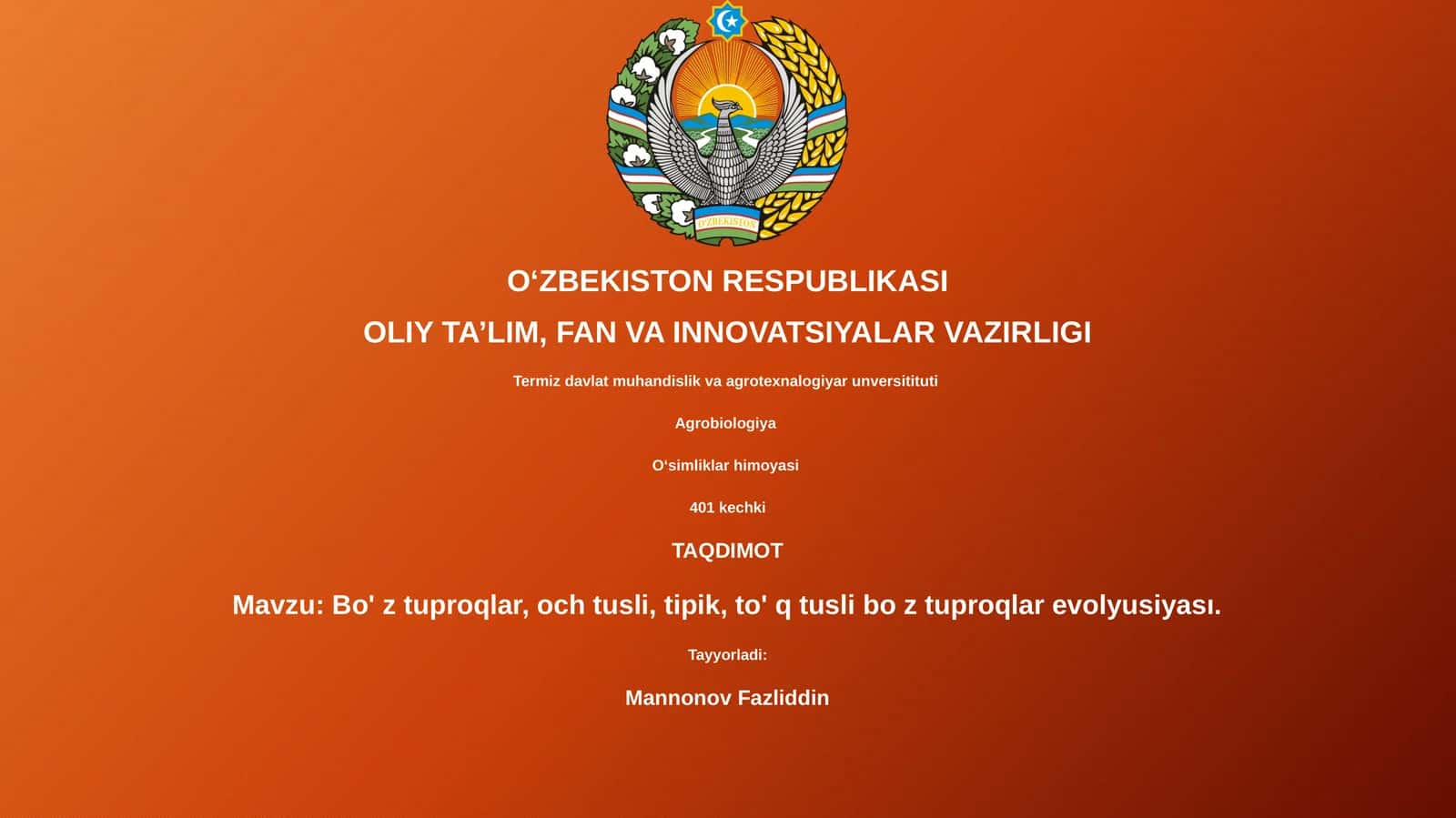Bo' z tuproqlar, och tusli, tipik, to' q tusli bo z tuproqlar evolyusiyası 1