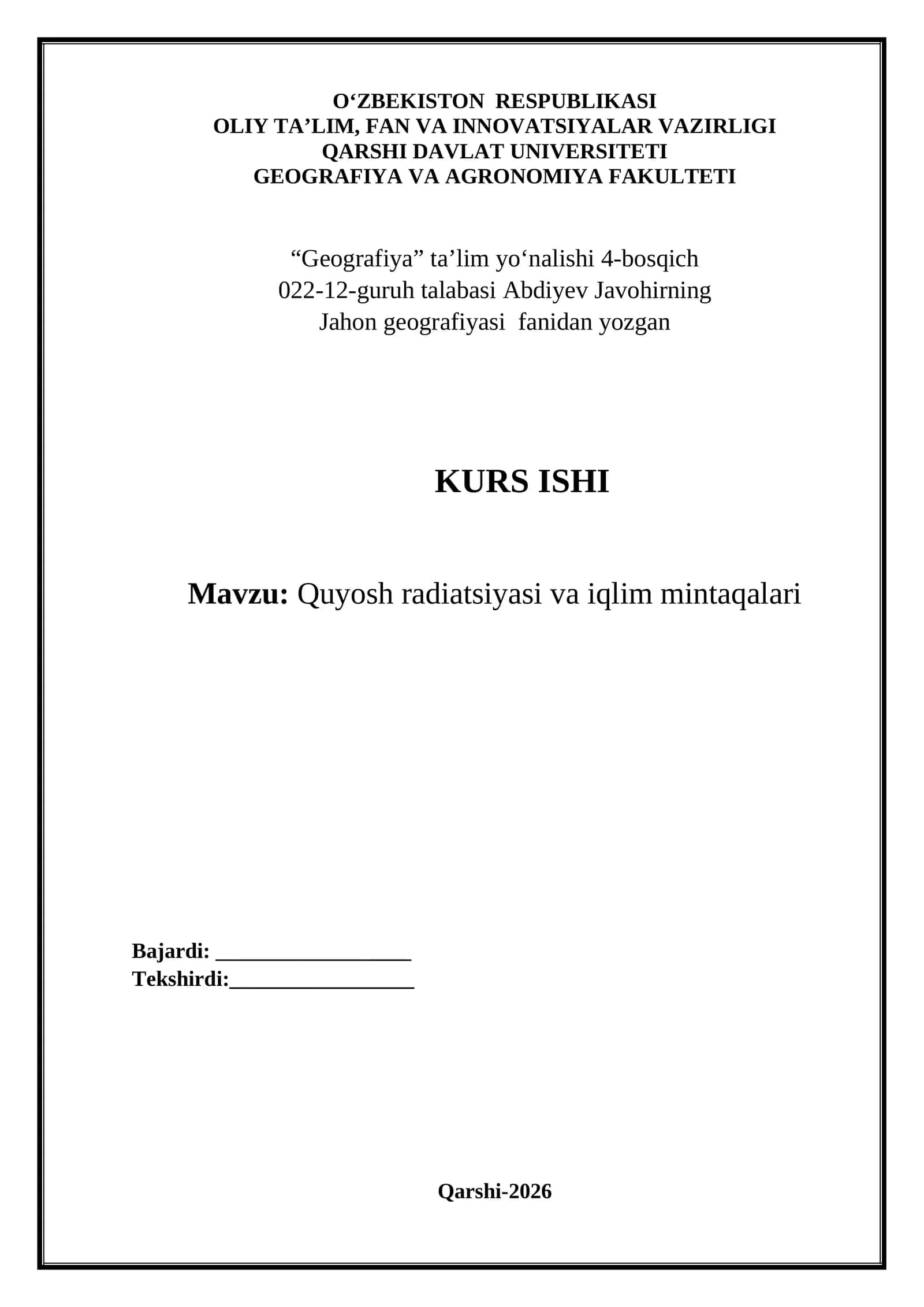 Quyosh radiatsiyasi va iqlim mintaqalari 1