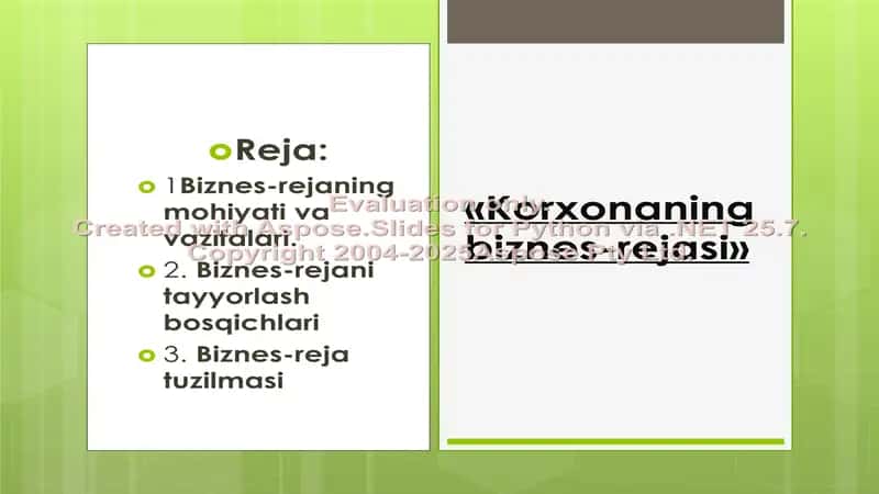 Biznes-rejaning mohiyati va vazifalari 1
