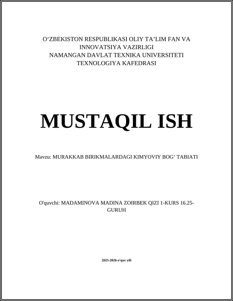 Metal-ligand koordinatsion (dativ) bogʻlanish xususiyatlari 1
