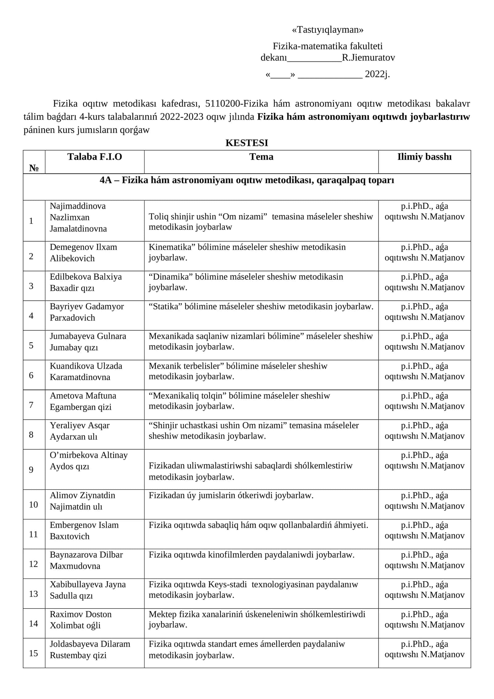 Fizika hám astronomiyanı oqıtıw metodikası kafedrası 1