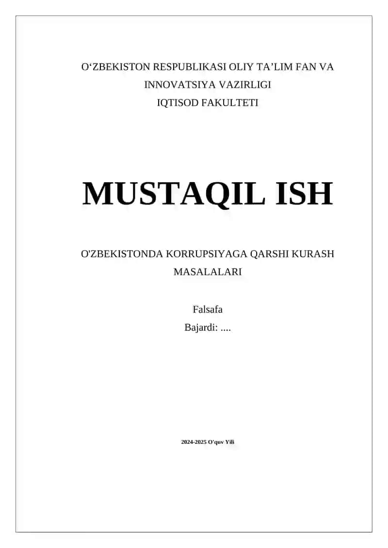 O'zbekistonda Korrupsiyaga Qarshi Kurash Masalalari
