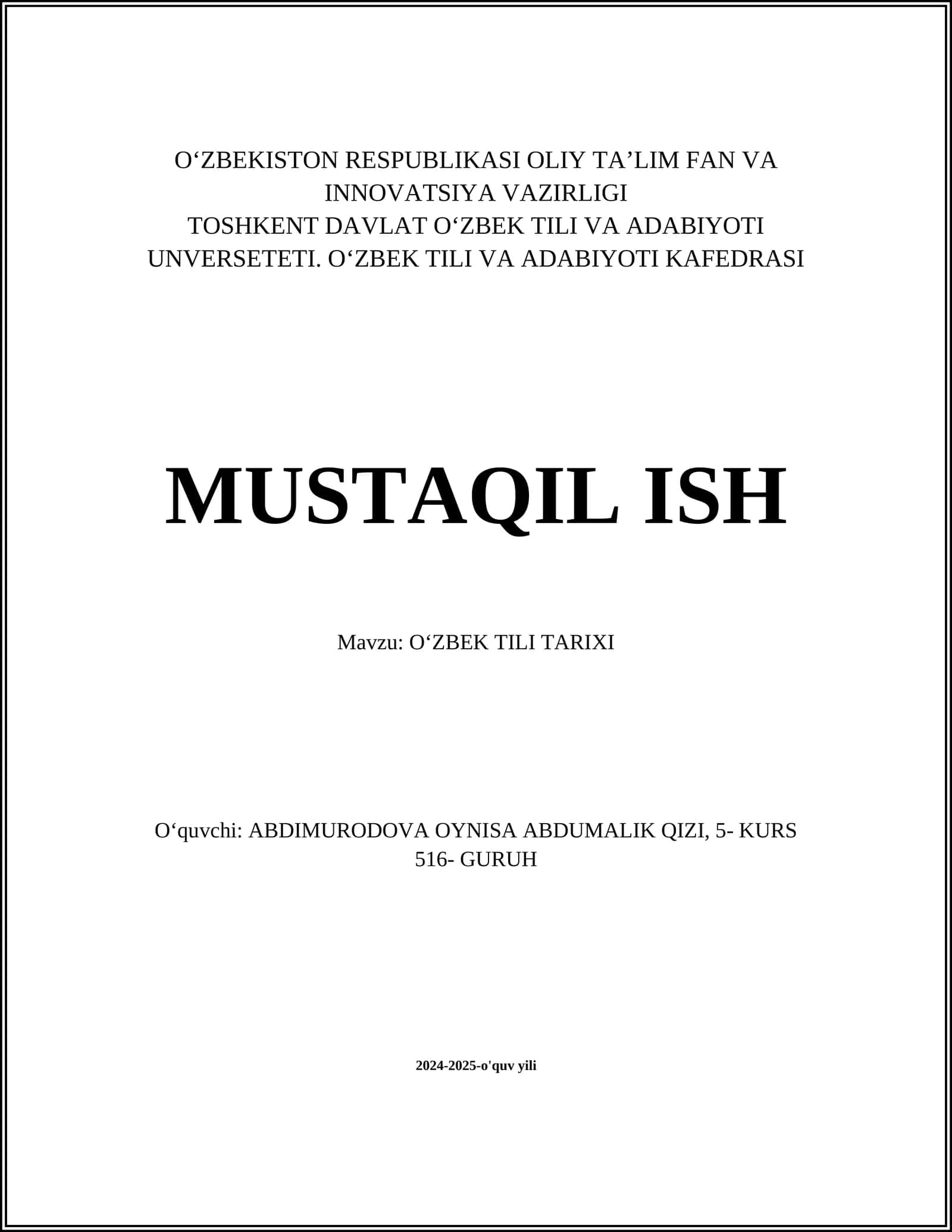 Mavzu: OʻZBEK TILI TARIXI 1