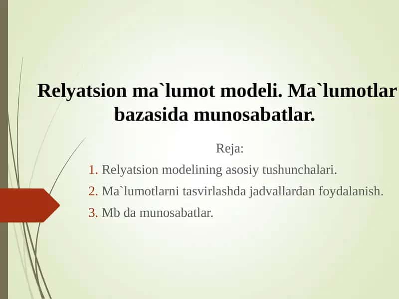 Relyatsion modelining asosiy tushunchalari 1