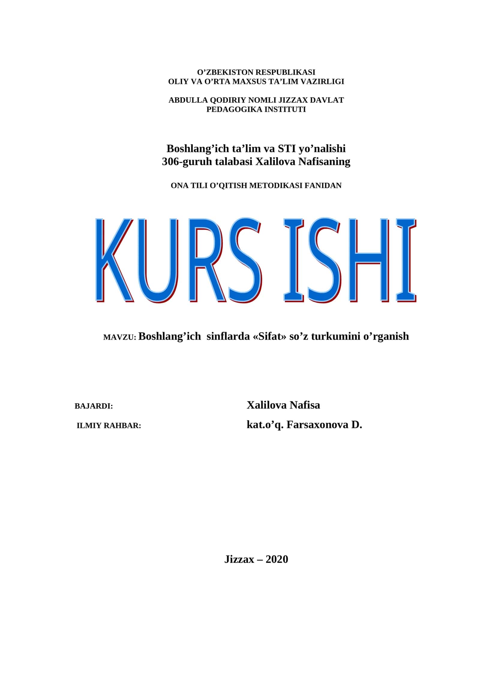 Boshlang’ich sinflarda «Sifat» so’z turkumini o’rganish 1