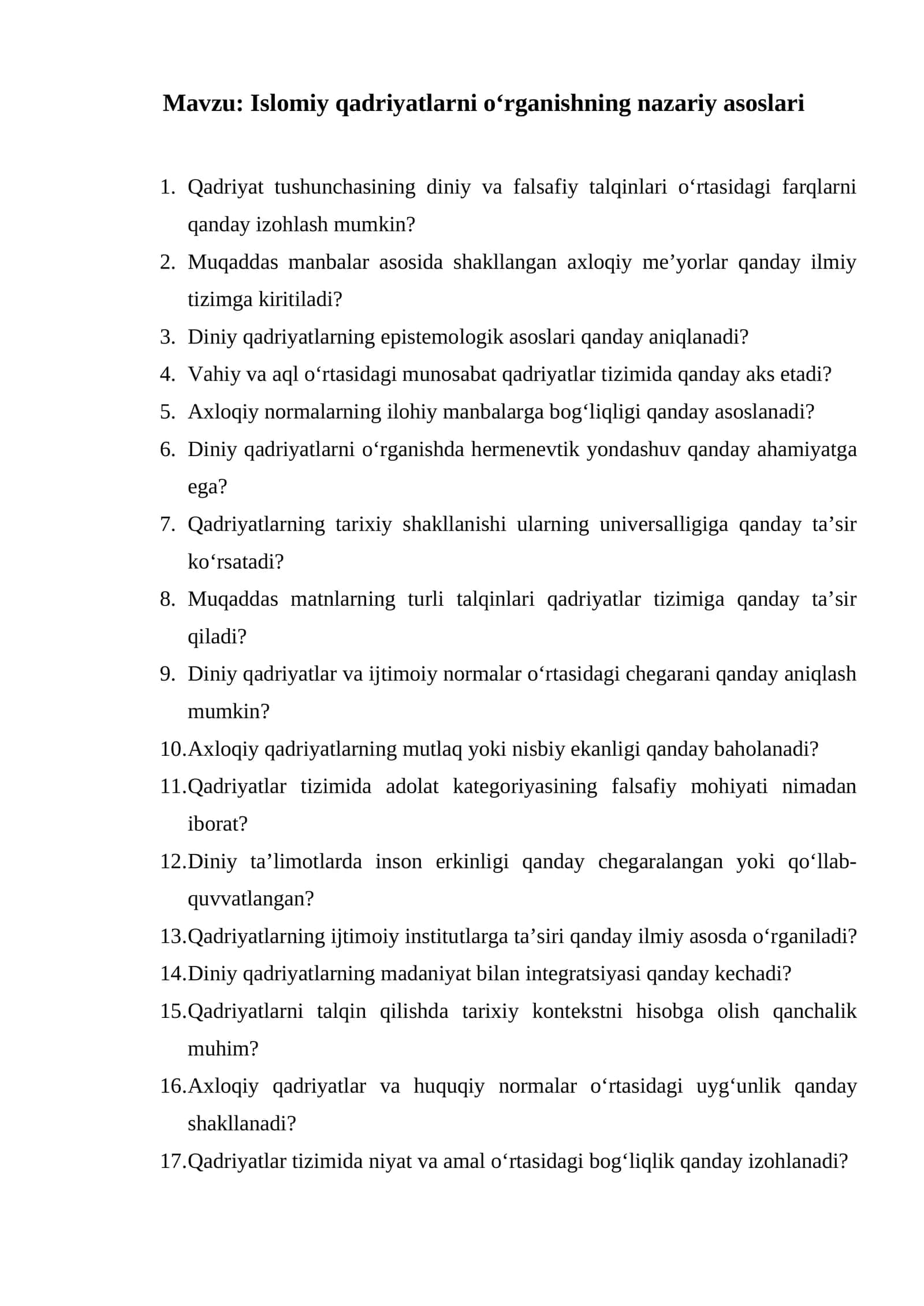 Islomiy qadriyatlarni o‘rganishning nazariy asoslari 1